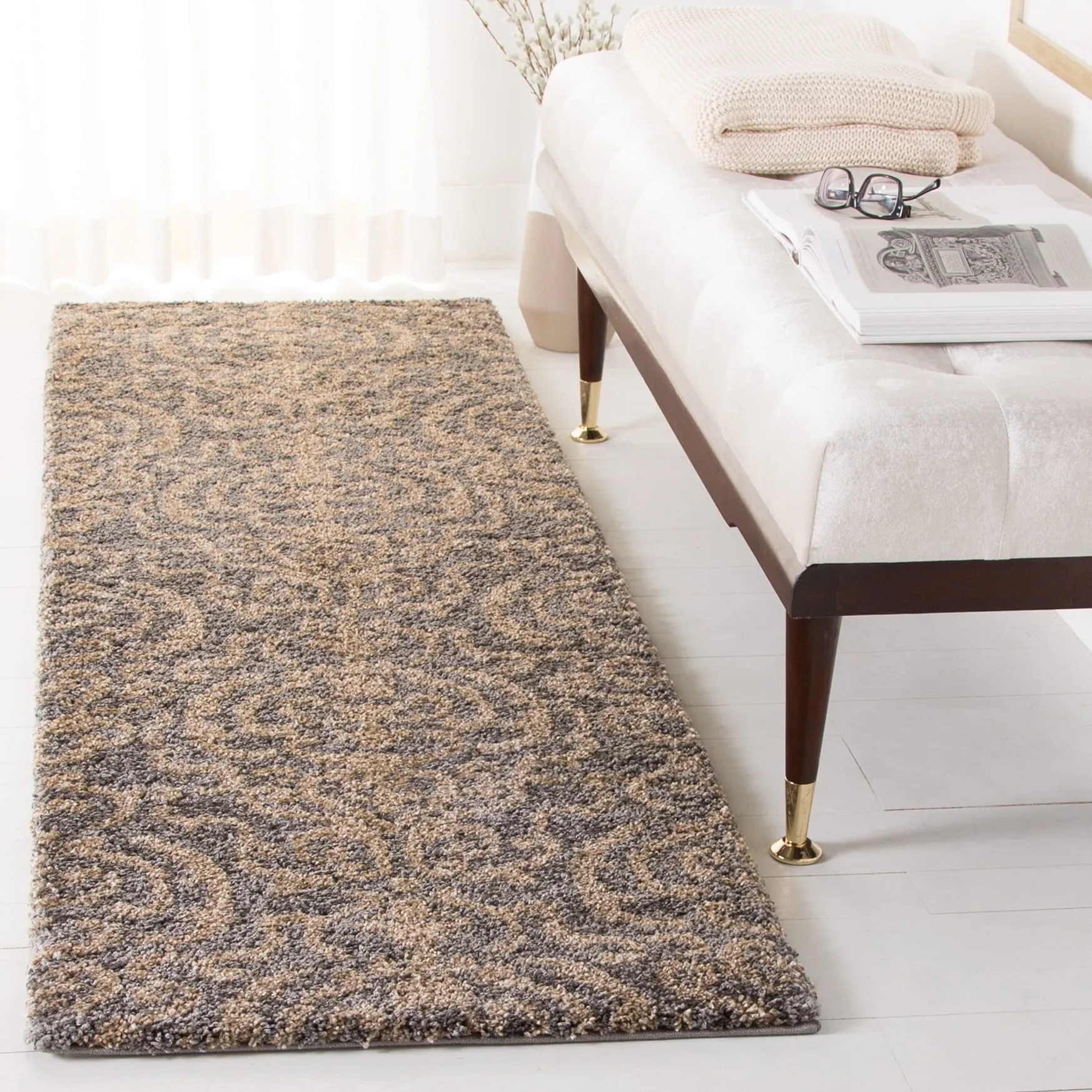 SAFAVIEH Florida Shag Frachia Ornate Damask 1.2-inch Thick Rug