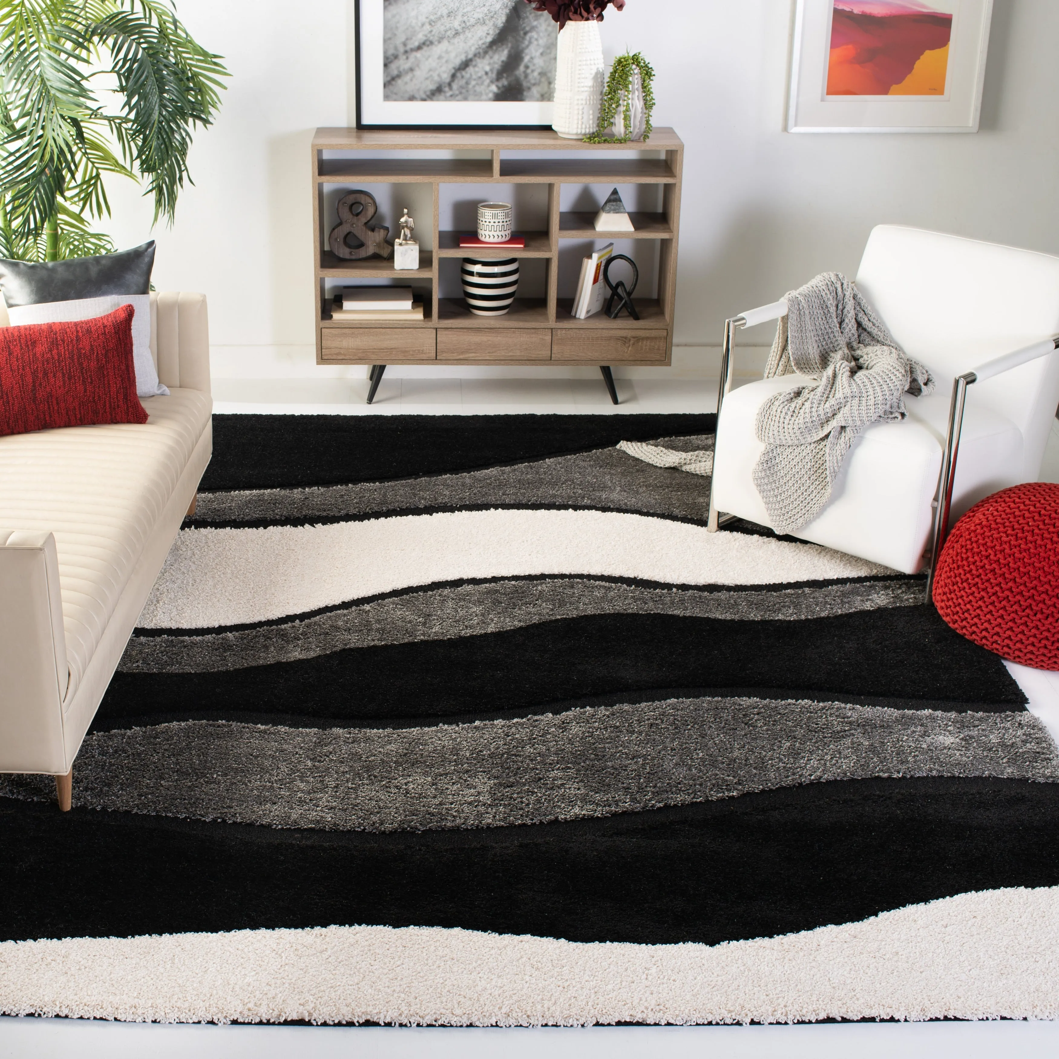 SAFAVIEH Florida Shag Melahat Abstract Wave 1.2-inch Thick Rug