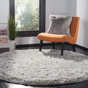SAFAVIEH Polar Shag Bibi Glam Solid 3-inch Extra Thick Rug - Silver - 4' Round