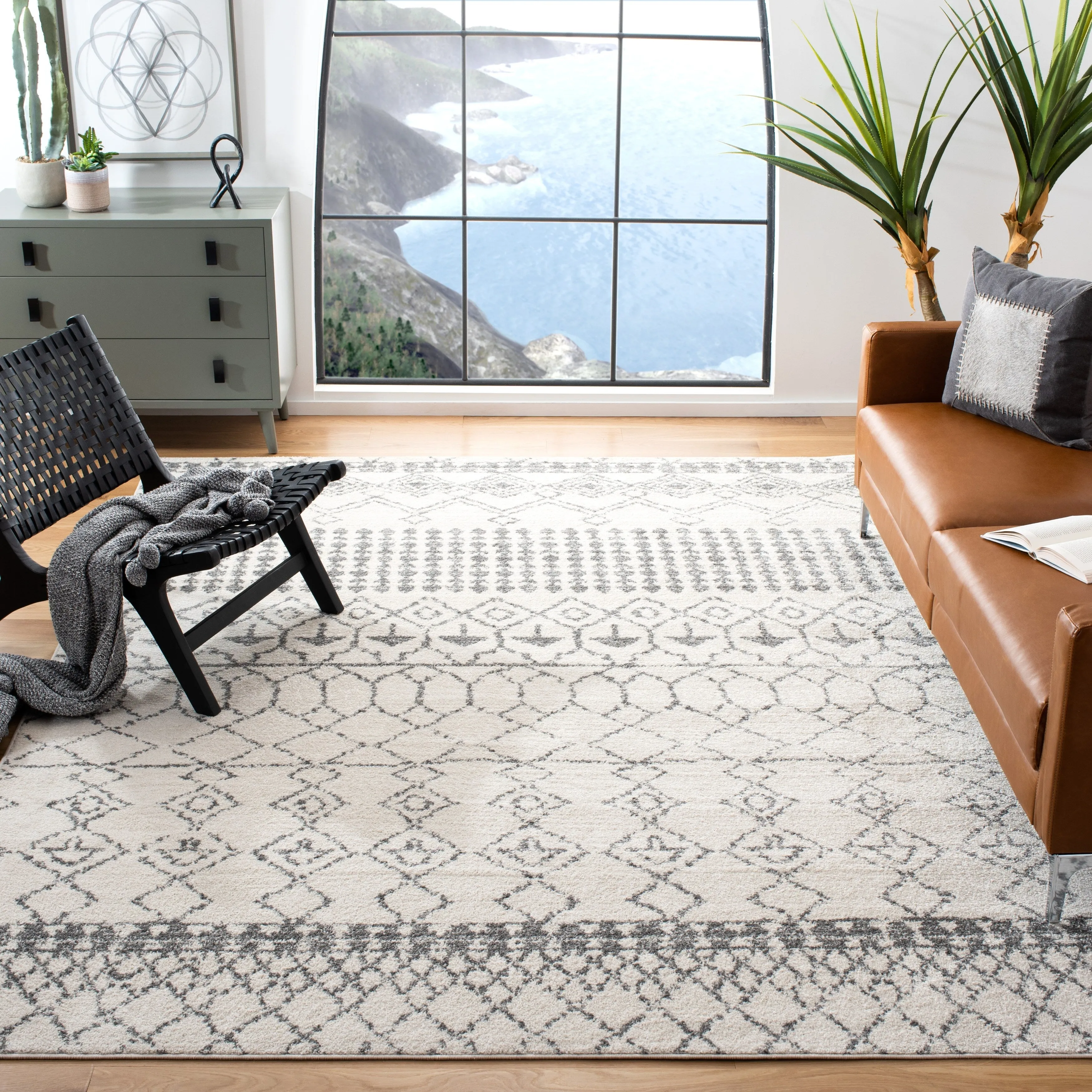 SAFAVIEH Tulum Giorgina Rustic Moroccan Boho Tribal Rug - Ivory/Grey - 9' x 12'