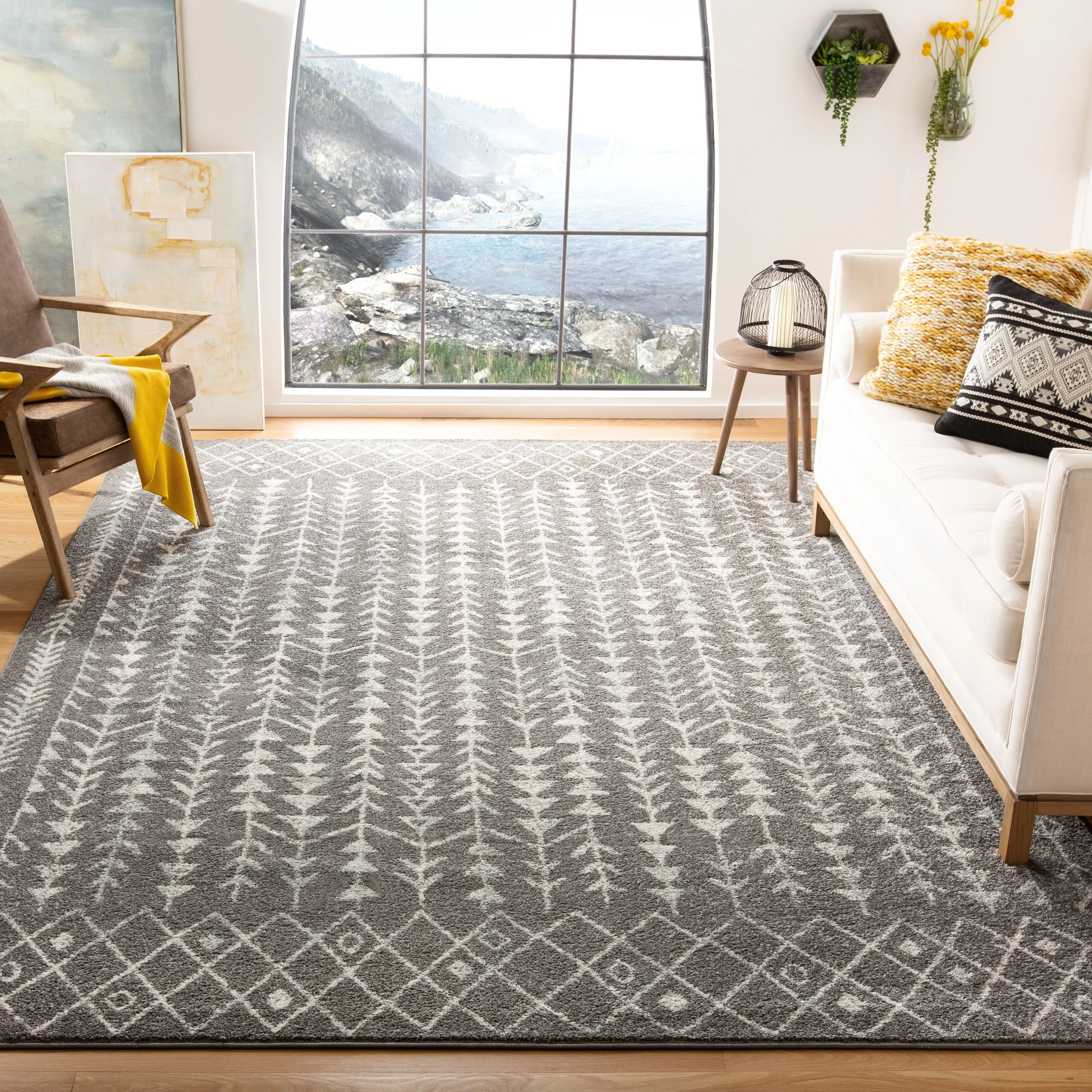 SAFAVIEH Tulum Sharie Moroccan Boho Rug - Dark Grey/Ivory - 5' Square