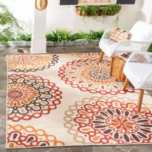 SAFAVIEH Veranda Felizitas Geometric Medallion Indoor/Outdoor Area Rug - Creme/Red - 6'7 x 9'6