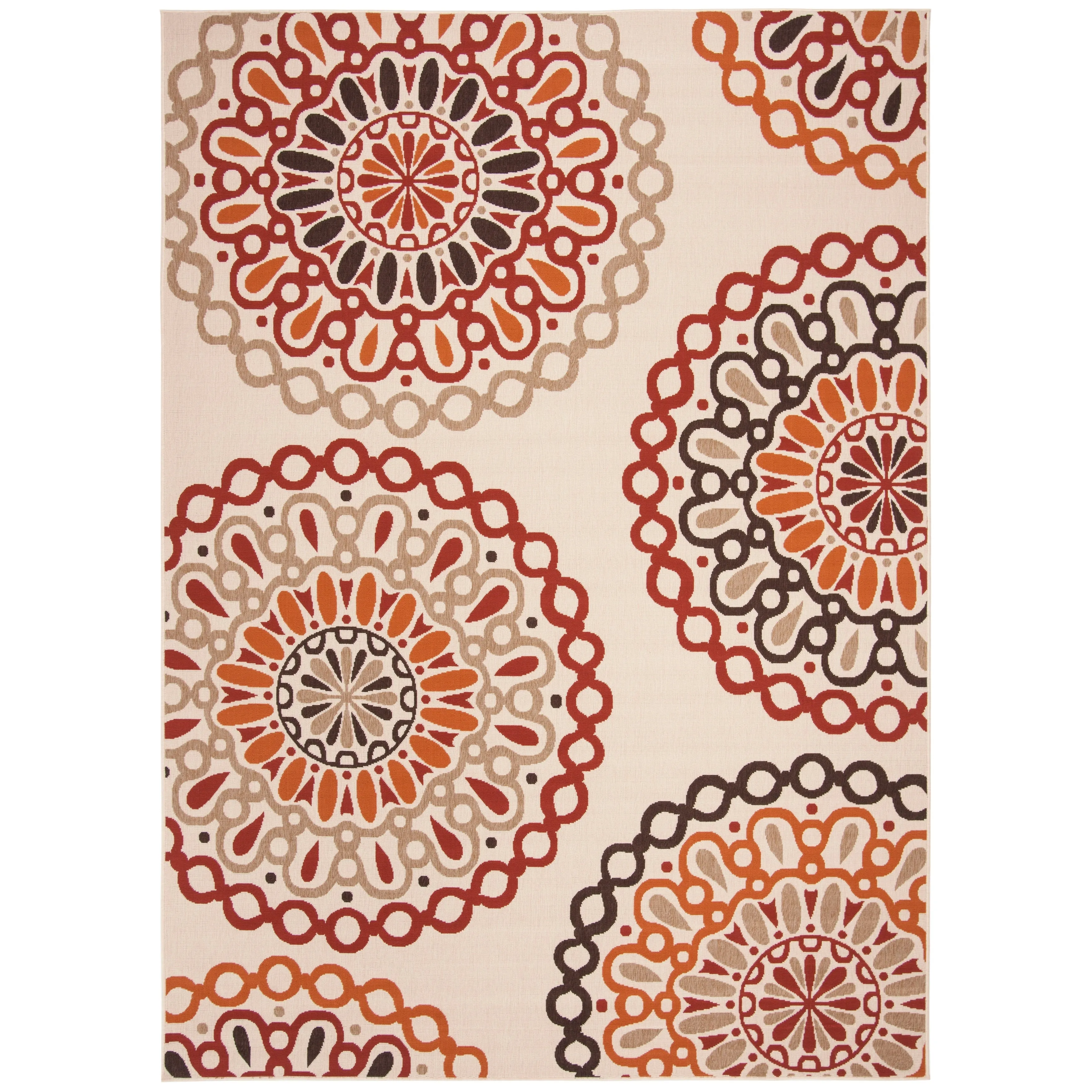 SAFAVIEH Veranda Felizitas Geometric Medallion Indoor/Outdoor Area Rug - Creme/Red - 6'7 x 9'6