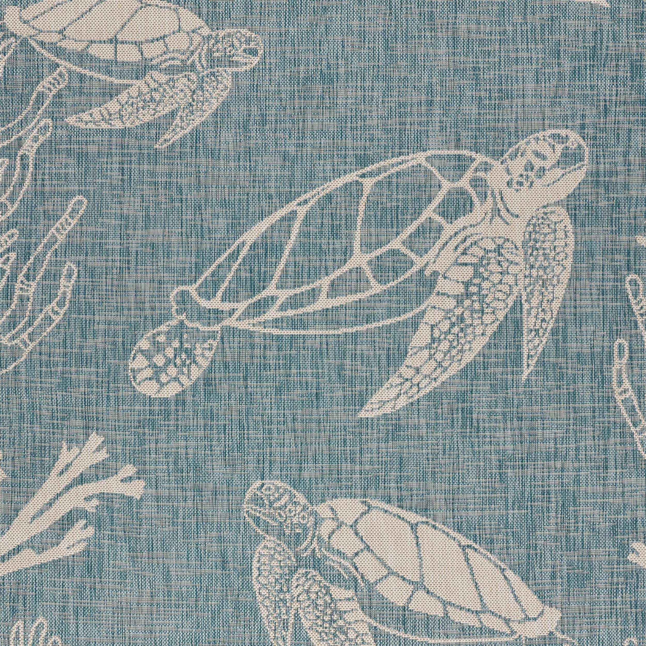 Sevita Aqua/White Tropical Turtle Reef Indoor Outdoor Rug