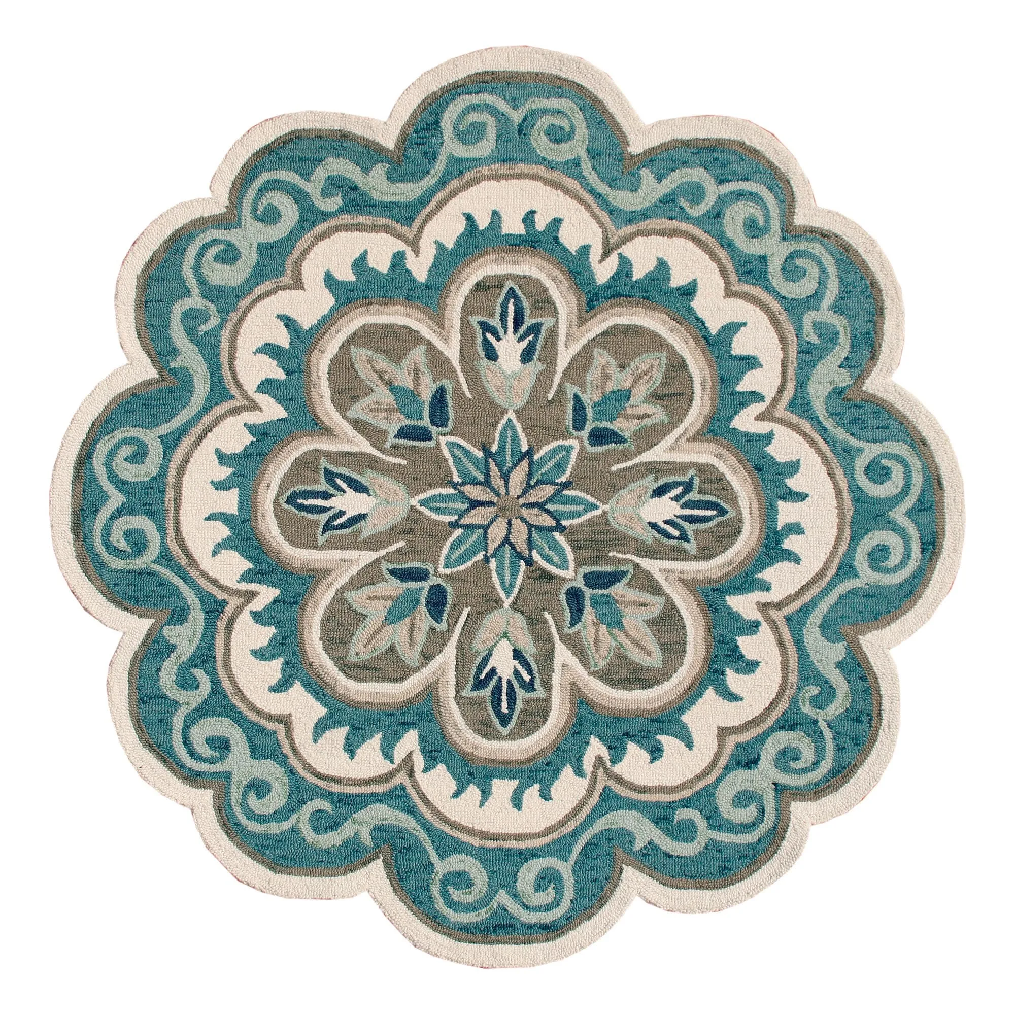 Sevita Dana Aqua Blue/Gray Bohemian Medallion Hand-Tufted Wool Round Rug