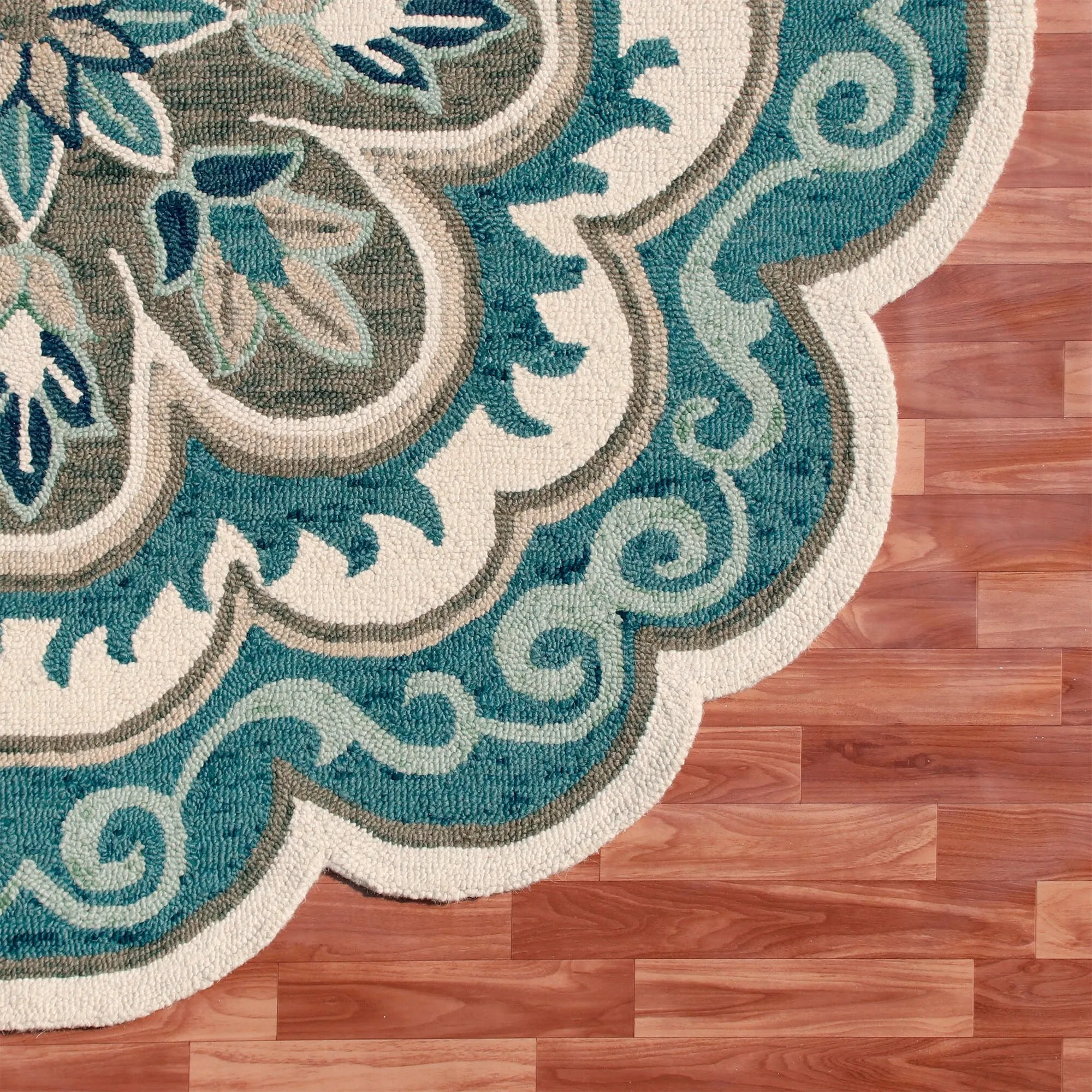 Sevita Dana Aqua Blue/Gray Bohemian Medallion Hand-Tufted Wool Round Rug