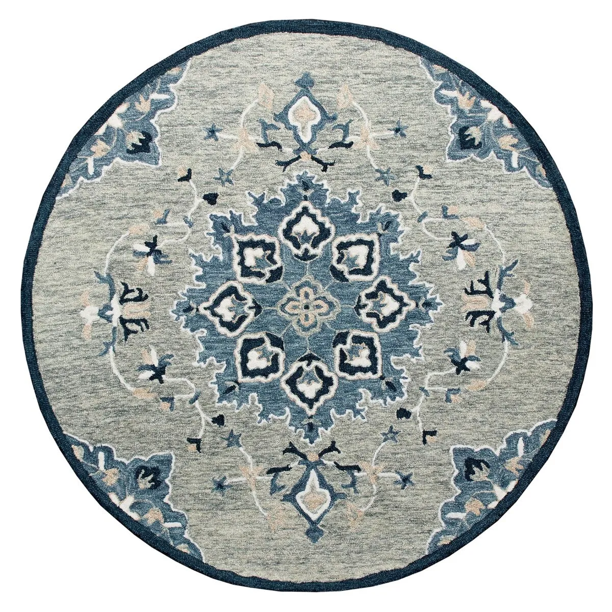 Sevita Grey/Blue Medallion Round Area Rug