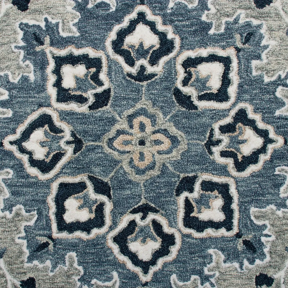 Sevita Grey/Blue Medallion Round Area Rug