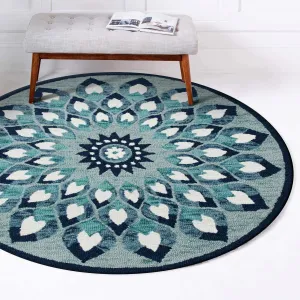 Sevita Hand Tufted Feathering Floral Round Rug