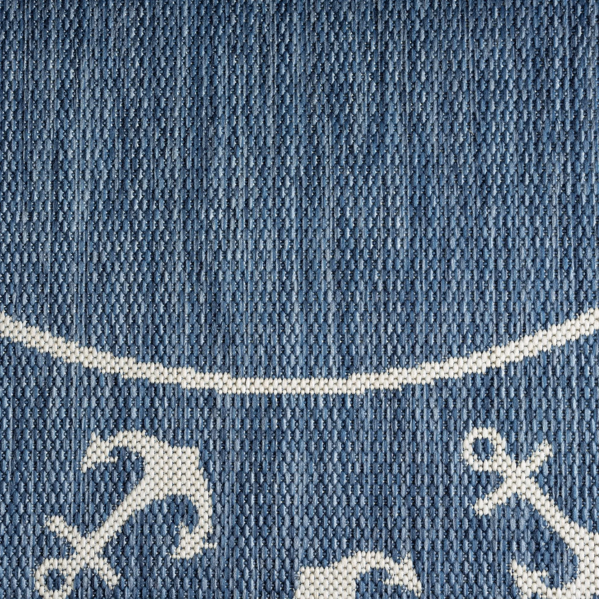 Sevita Navy Blue/White Nautical Anchor Border Indoor Outdoor Rug