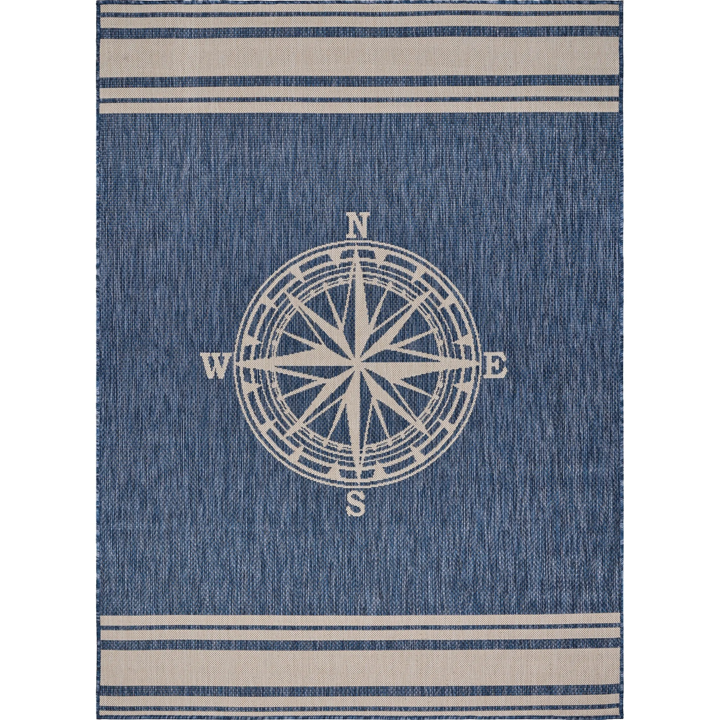 Sevita Navy Blue/White Nautical Navigation Indoor Outdoor Rug