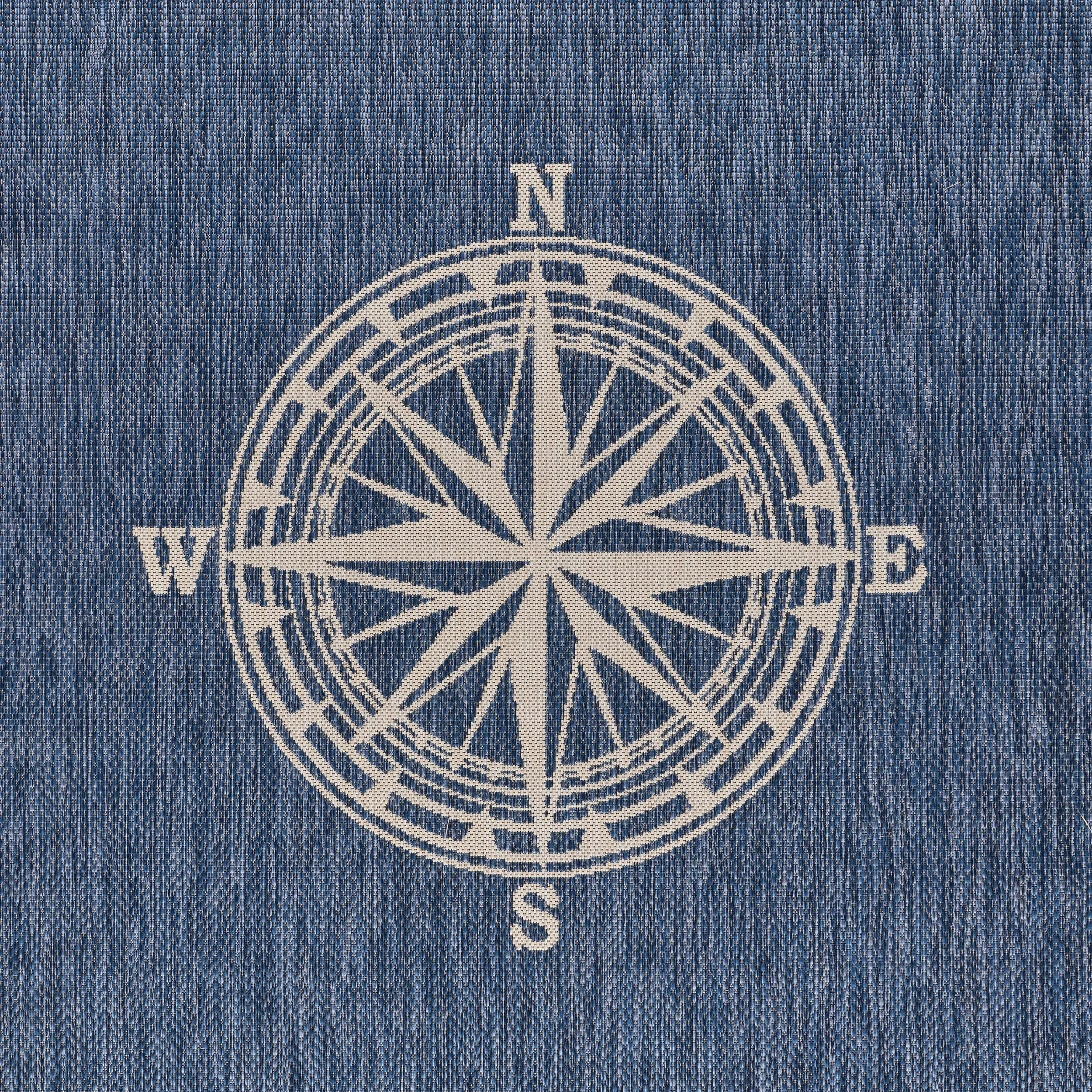 Sevita Navy Blue/White Nautical Navigation Indoor Outdoor Rug