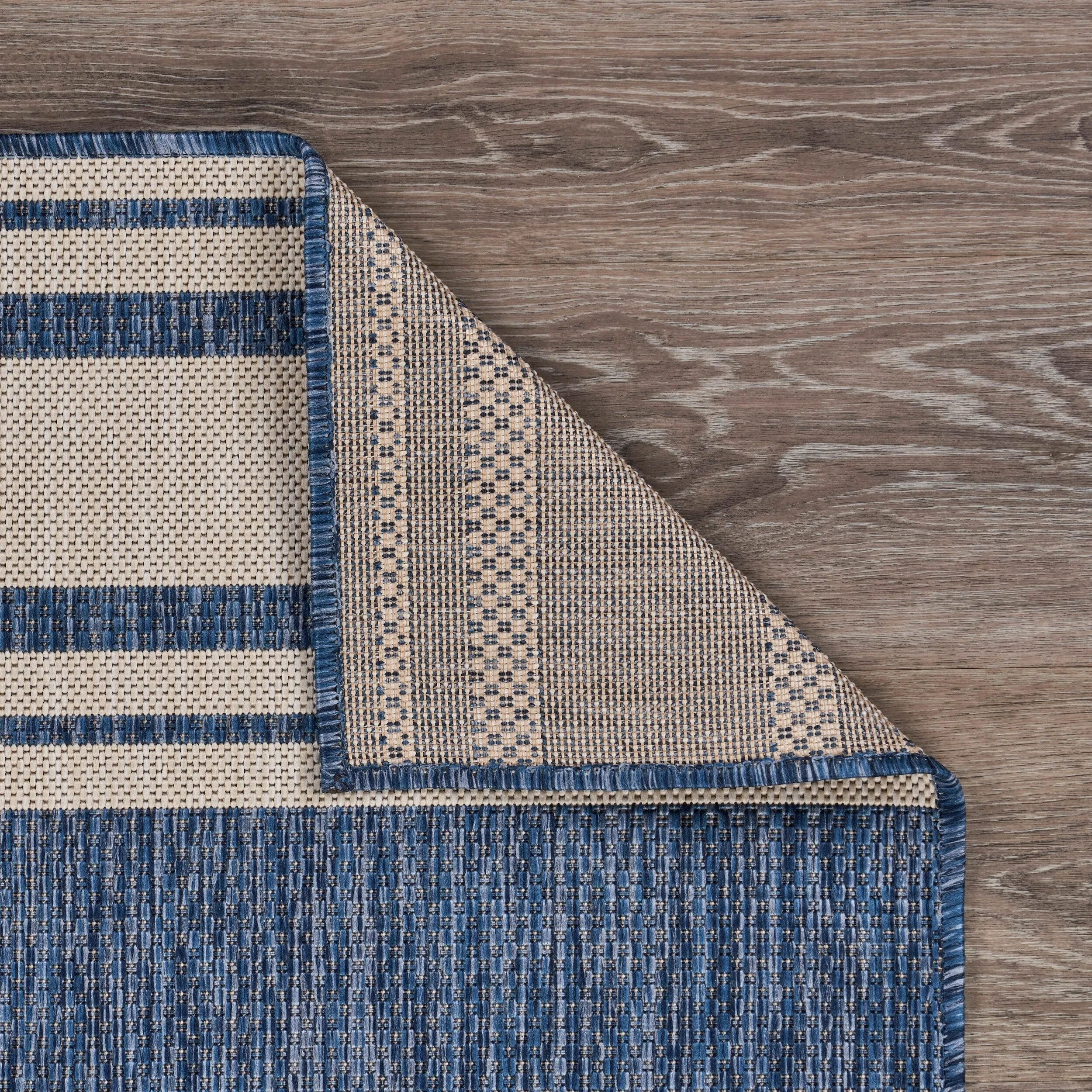 Sevita Navy Blue/White Nautical Navigation Indoor Outdoor Rug