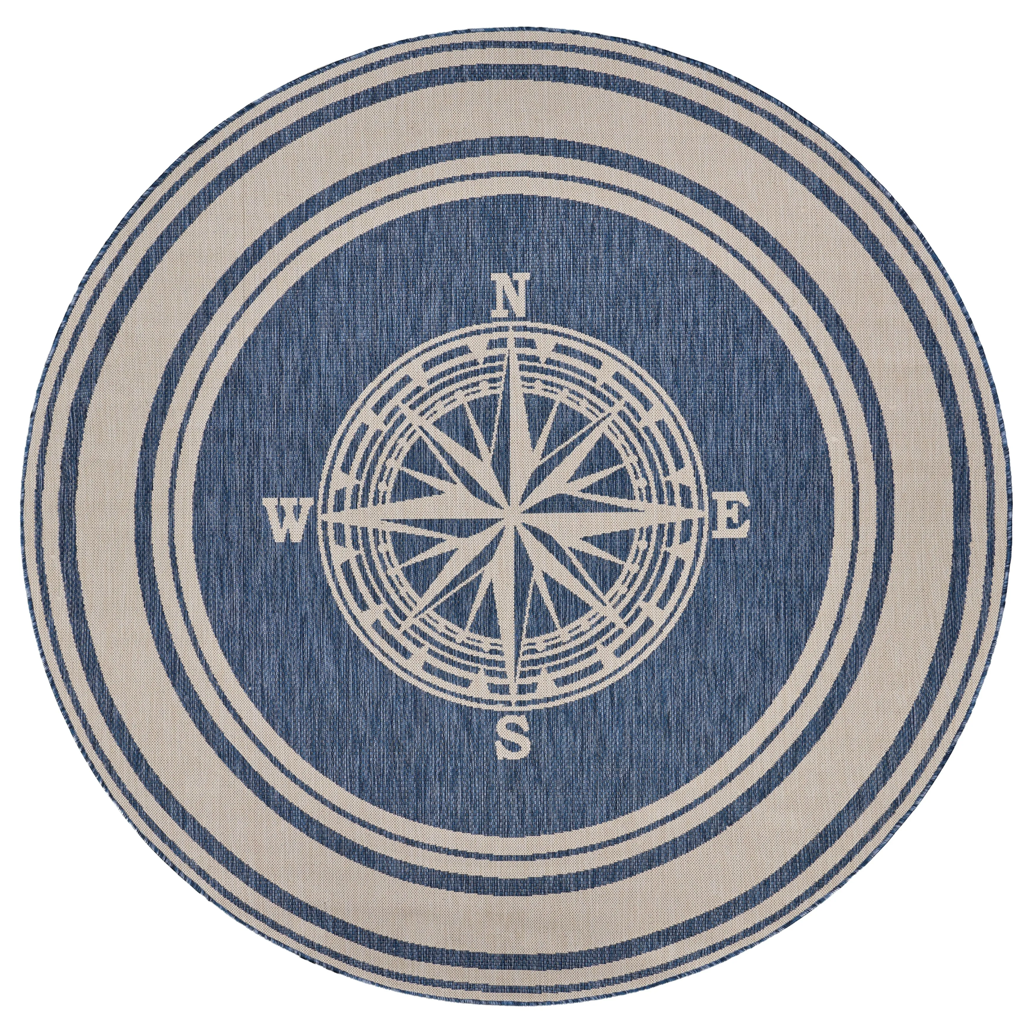 Sevita Navy Blue/White Nautical Navigation Indoor Outdoor Rug