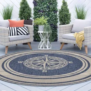 Sevita Navy Blue/White Nautical Navigation Indoor Outdoor Rug