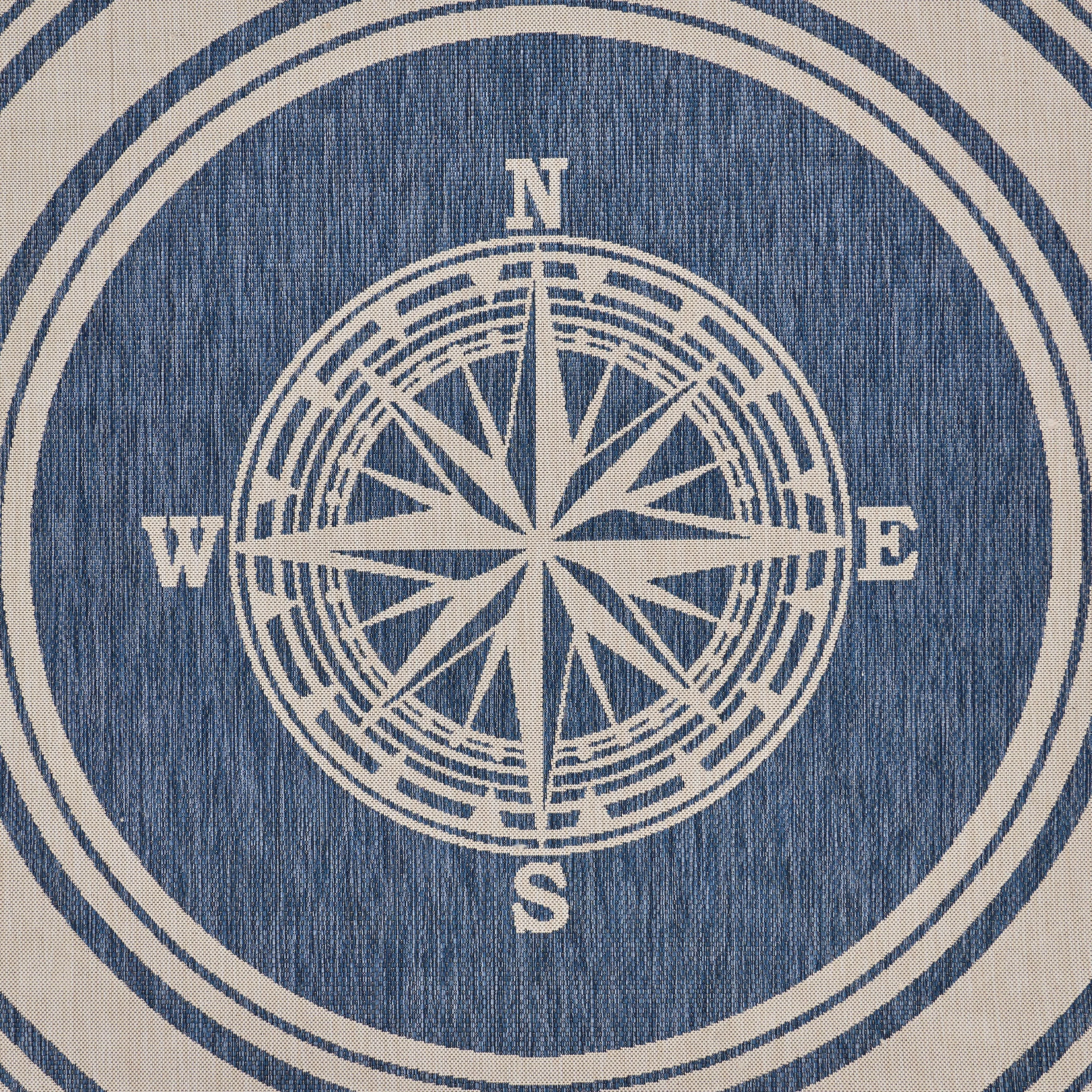 Sevita Navy Blue/White Nautical Navigation Indoor Outdoor Rug