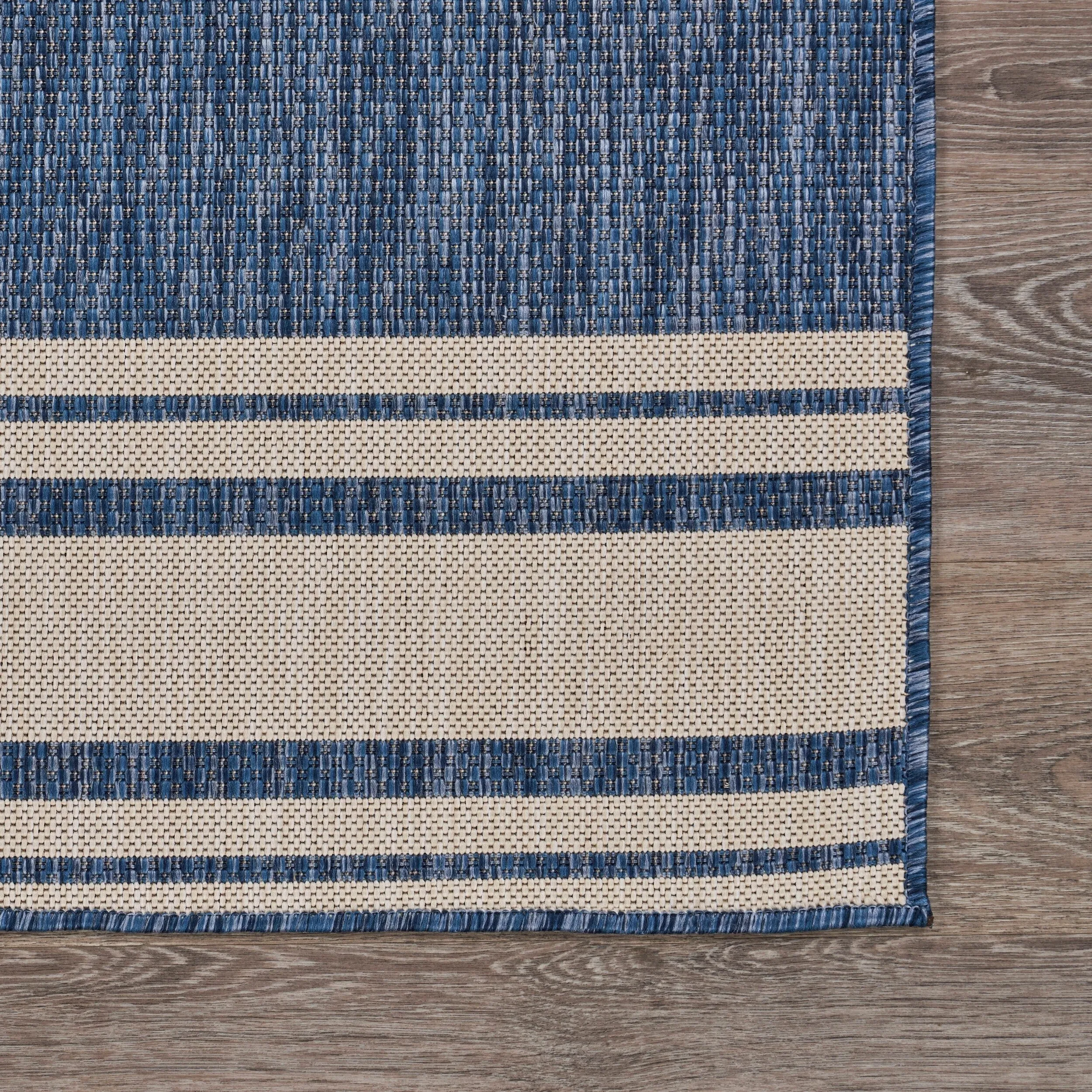 Sevita Navy Blue/White Nautical Navigation Indoor Outdoor Rug