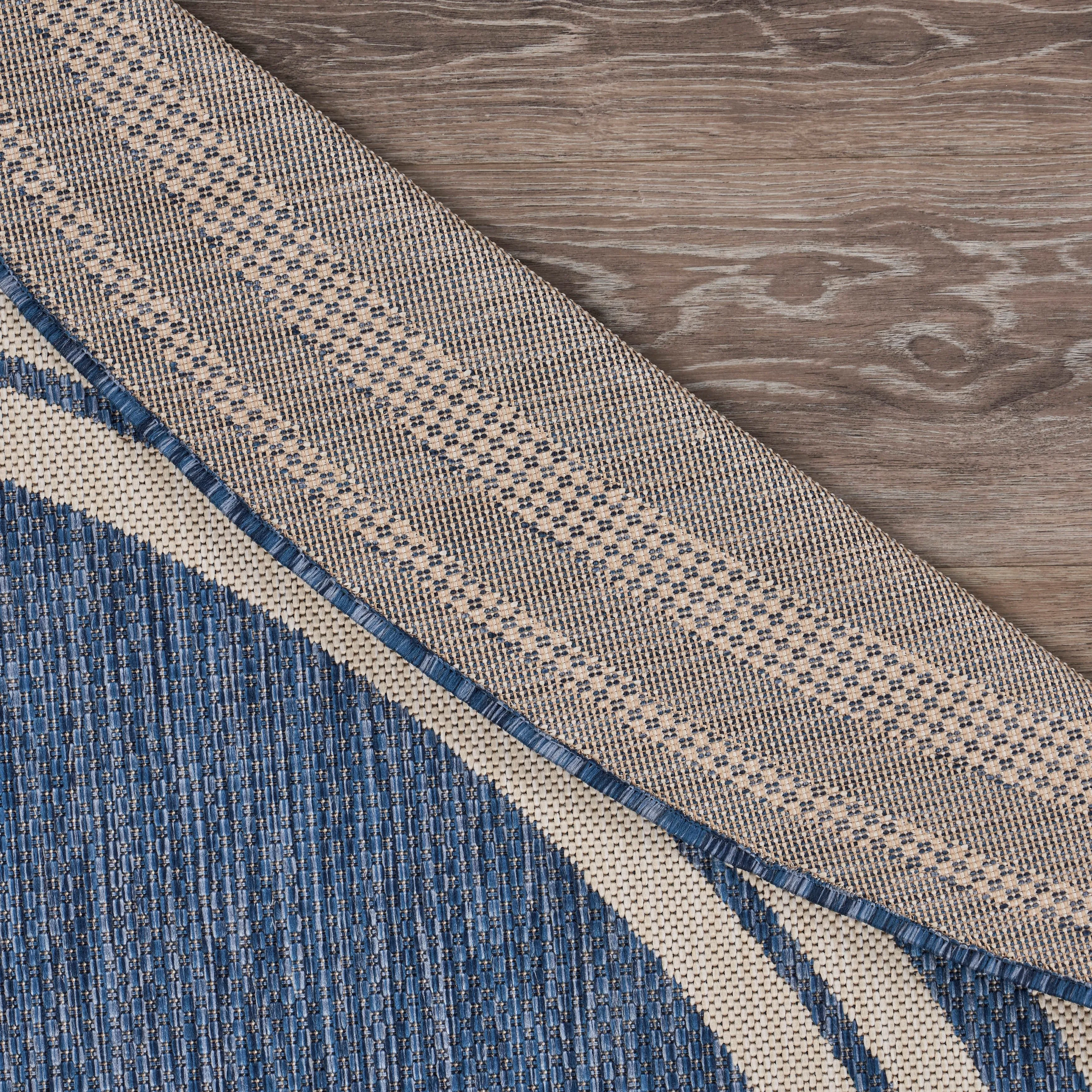 Sevita Navy Blue/White Nautical Navigation Indoor Outdoor Rug