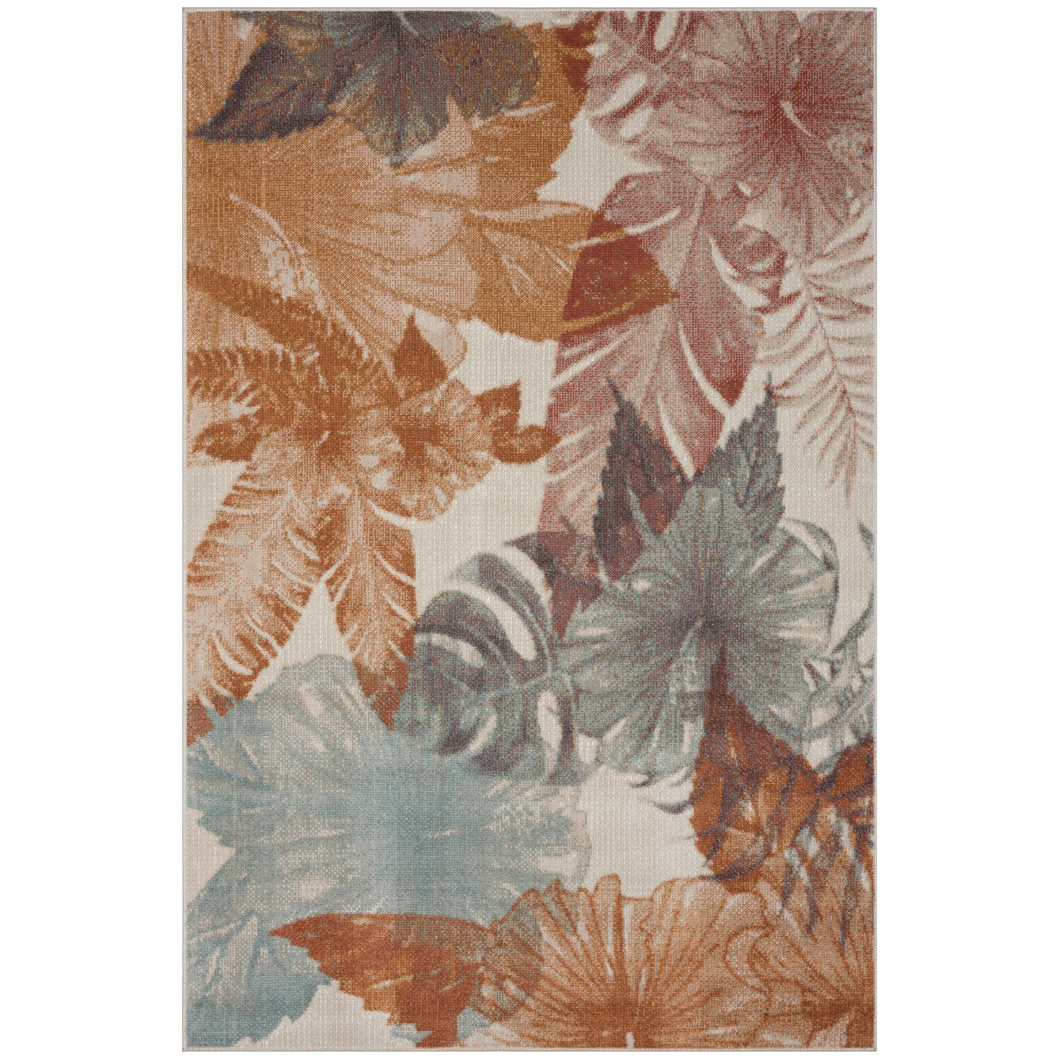 Sevita Patio Leaf Orange Multicolored Coastal Indoor/ Outdoor Rug