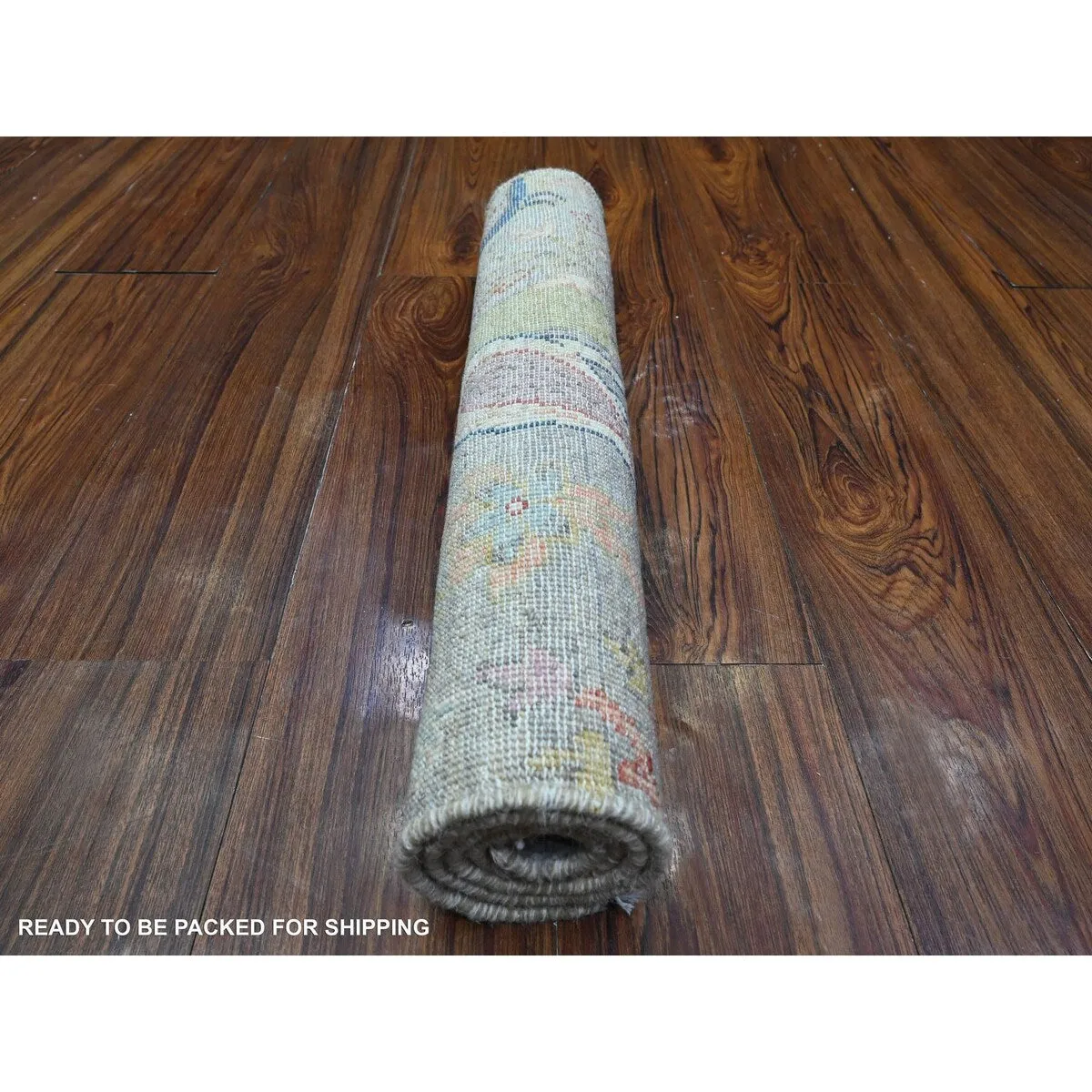 Shahbanu Rugs Cloudy Gray Hand Knotted High Grade Wool Afghan Peshawar with Birds of Paradise Design Mat Oriental Rug (2'x3')