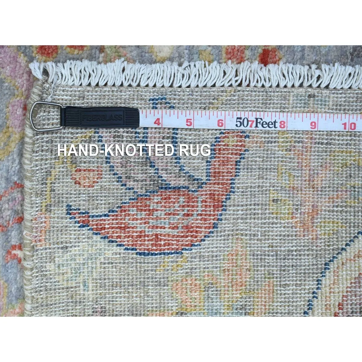 Shahbanu Rugs Cloudy Gray Hand Knotted High Grade Wool Afghan Peshawar with Birds of Paradise Design Mat Oriental Rug (2'x3')