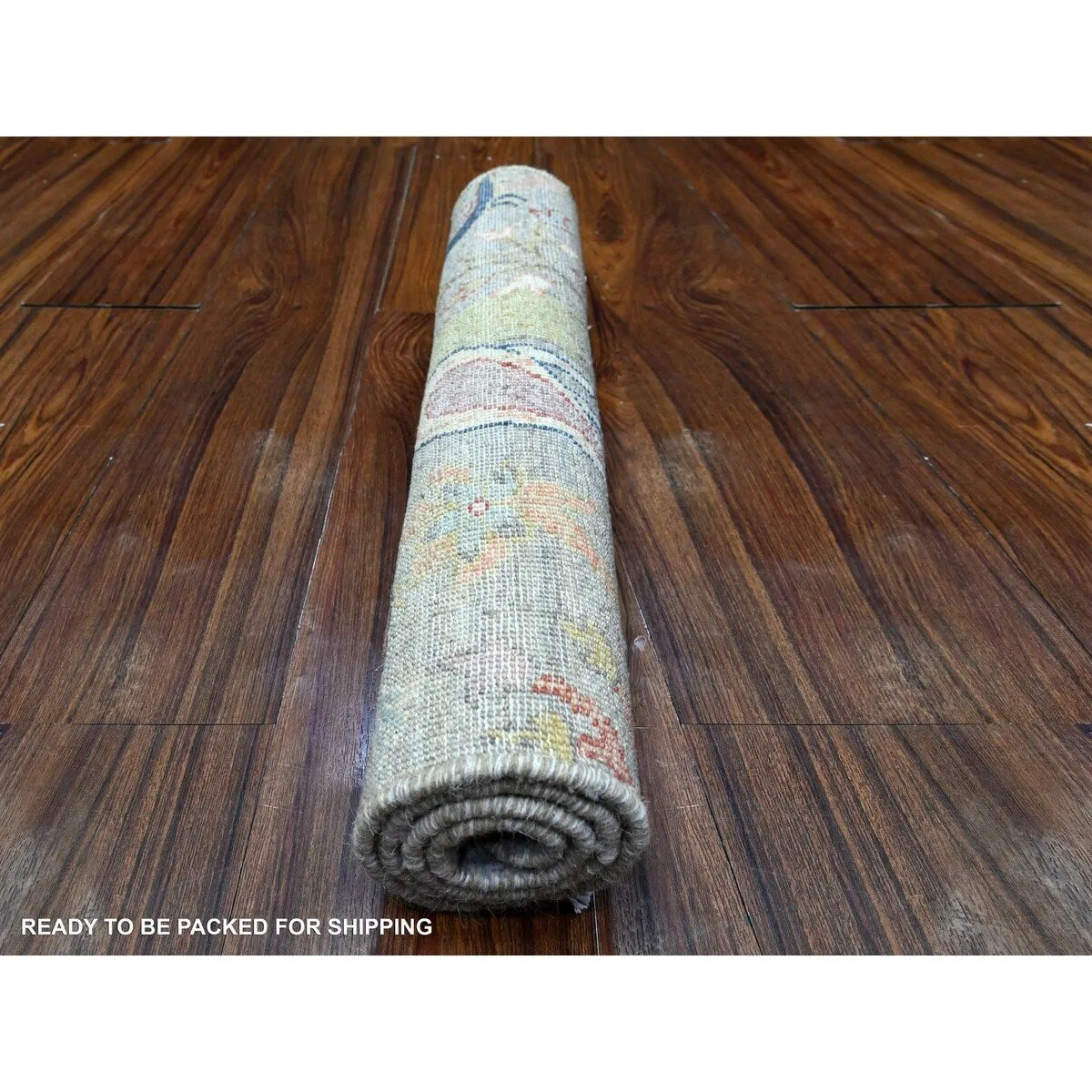 Shahbanu Rugs Oxford Gray All Wool Afghan Peshawar with Birds of Paradise Design Hand Knotted Mat Oriental Rug (2'1x3')
