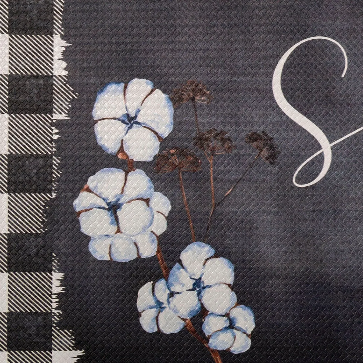 SoHome Cozy Living Home Sweet Home Buffalo Check Border Anti-Fatigue Kitchen Mat. Black/White