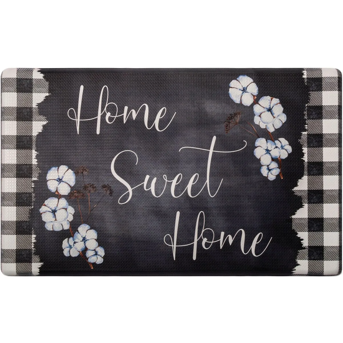 SoHome Cozy Living Home Sweet Home Buffalo Check Border Anti-Fatigue Kitchen Mat. Black/White