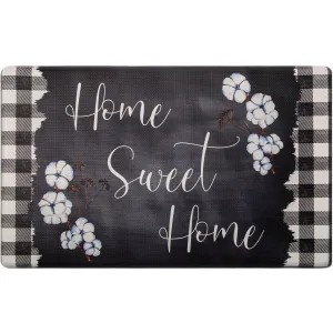 SoHome Cozy Living Home Sweet Home Buffalo Check Border Anti-Fatigue Kitchen Mat. Black/White