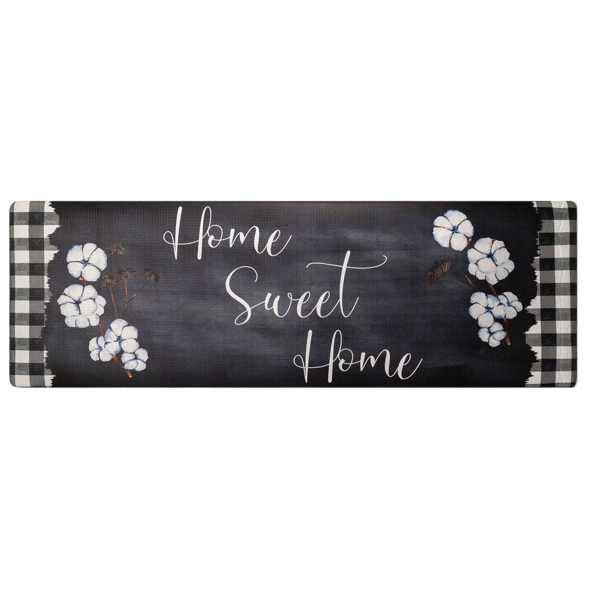 SoHome Cozy Living Home Sweet Home Buffalo Check Border Anti-Fatigue Kitchen Mat. Black/White