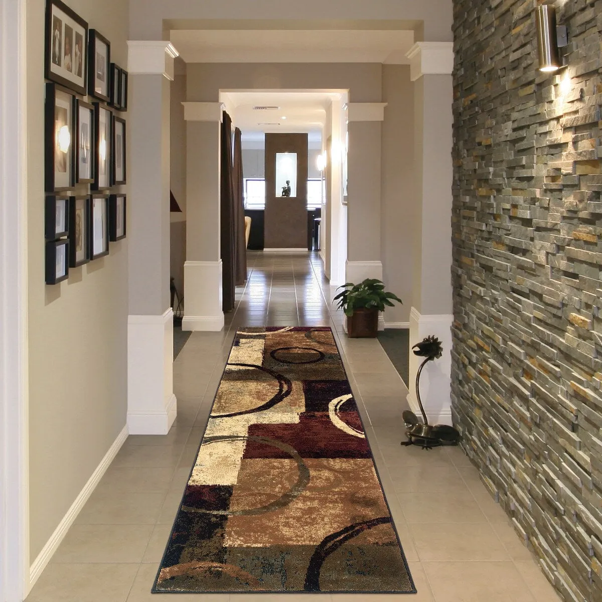 Style Haven Blocks and Rings Brown/ Black Area Rug