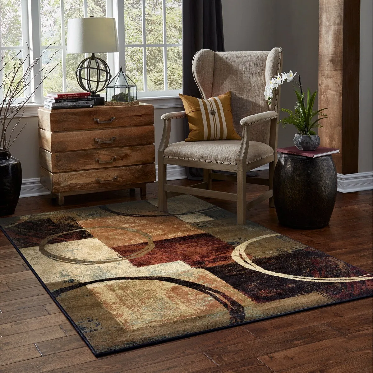 Style Haven Blocks and Rings Brown/ Black Area Rug