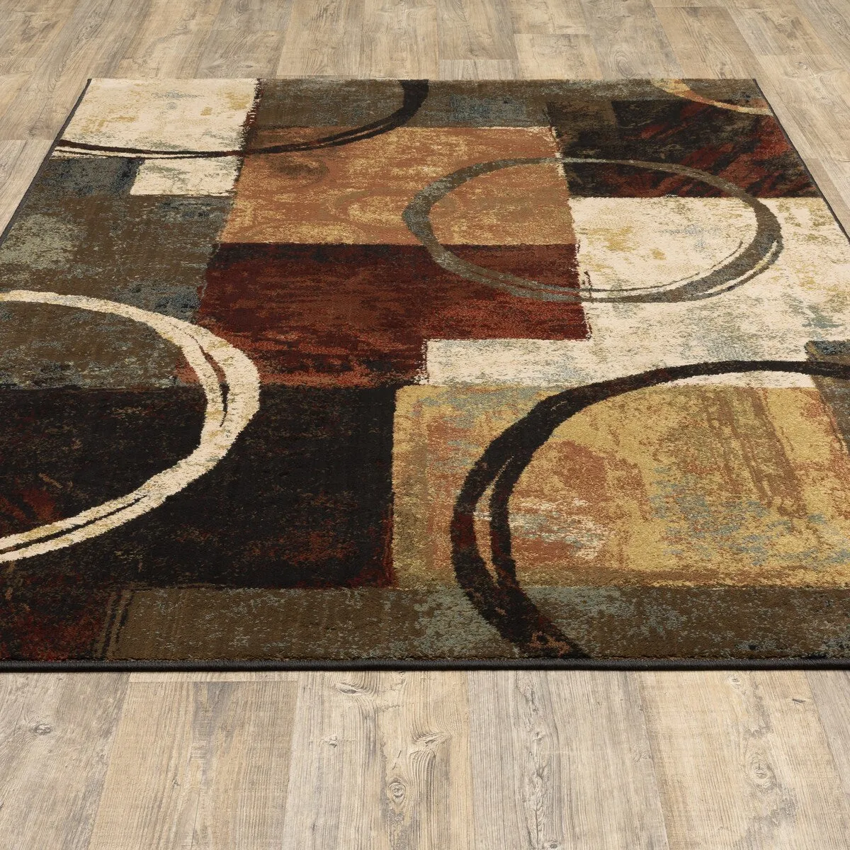 Style Haven Blocks and Rings Brown/ Black Area Rug