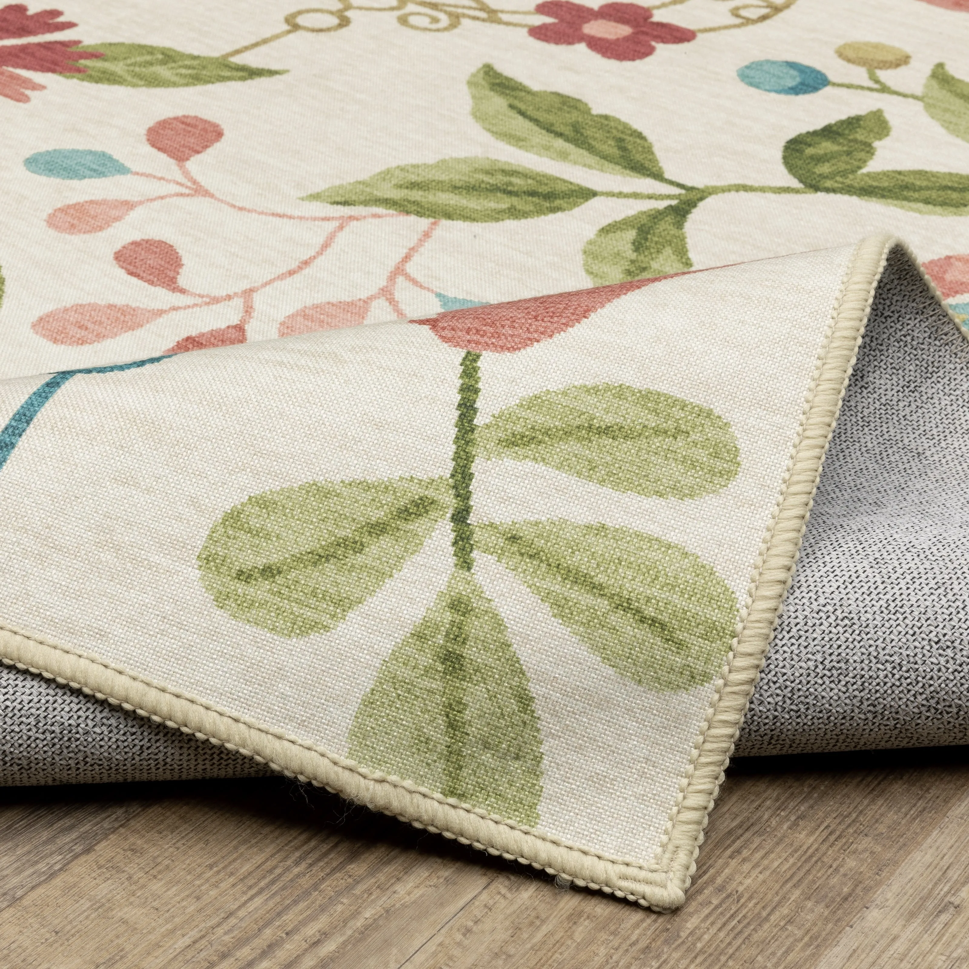 Style Haven Flores Bird Cages Beige/Multi Indoor-Outdoor Washable Rug
