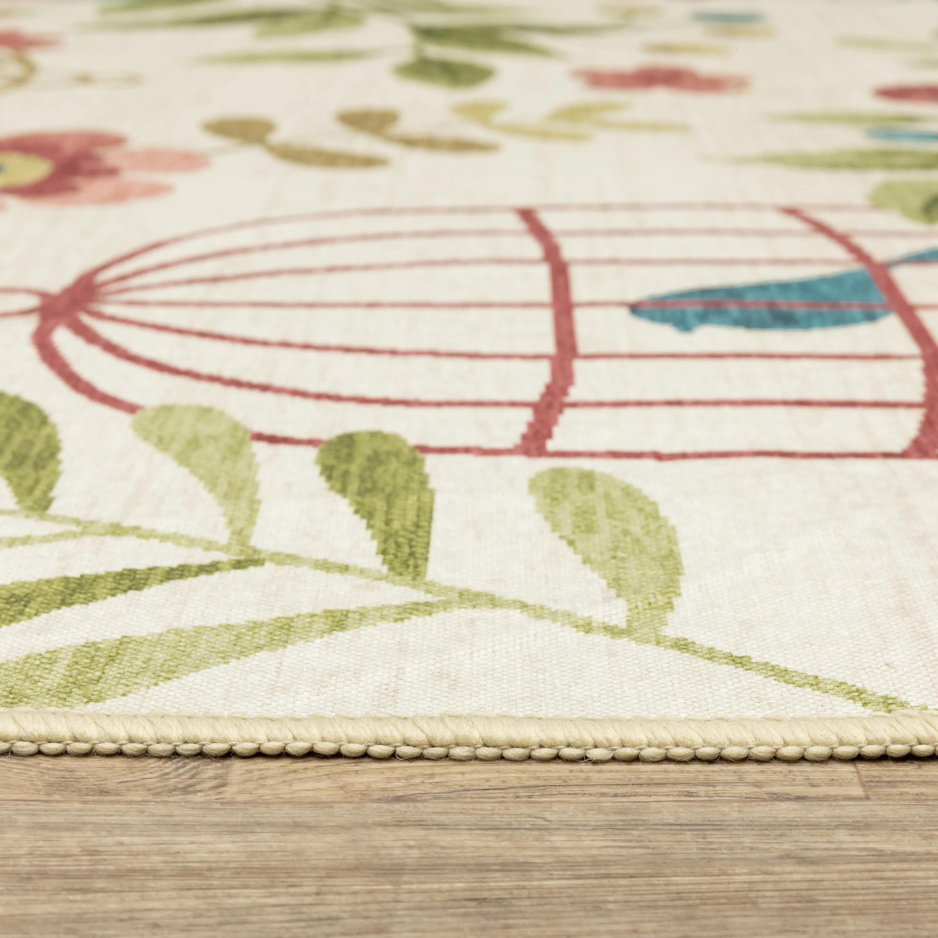 Style Haven Flores Bird Cages Beige/Multi Indoor-Outdoor Washable Rug