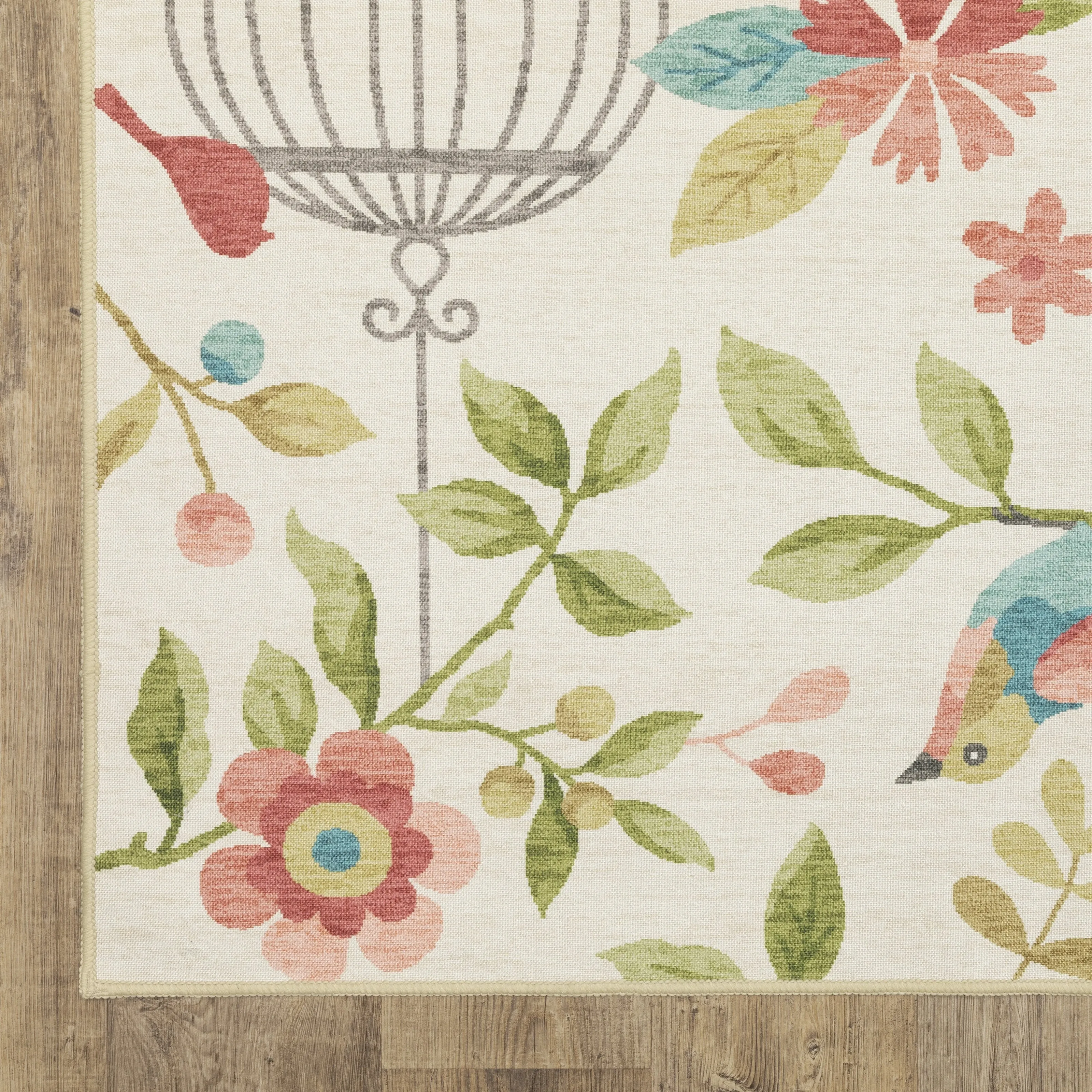Style Haven Flores Bird Cages Beige/Multi Indoor-Outdoor Washable Rug