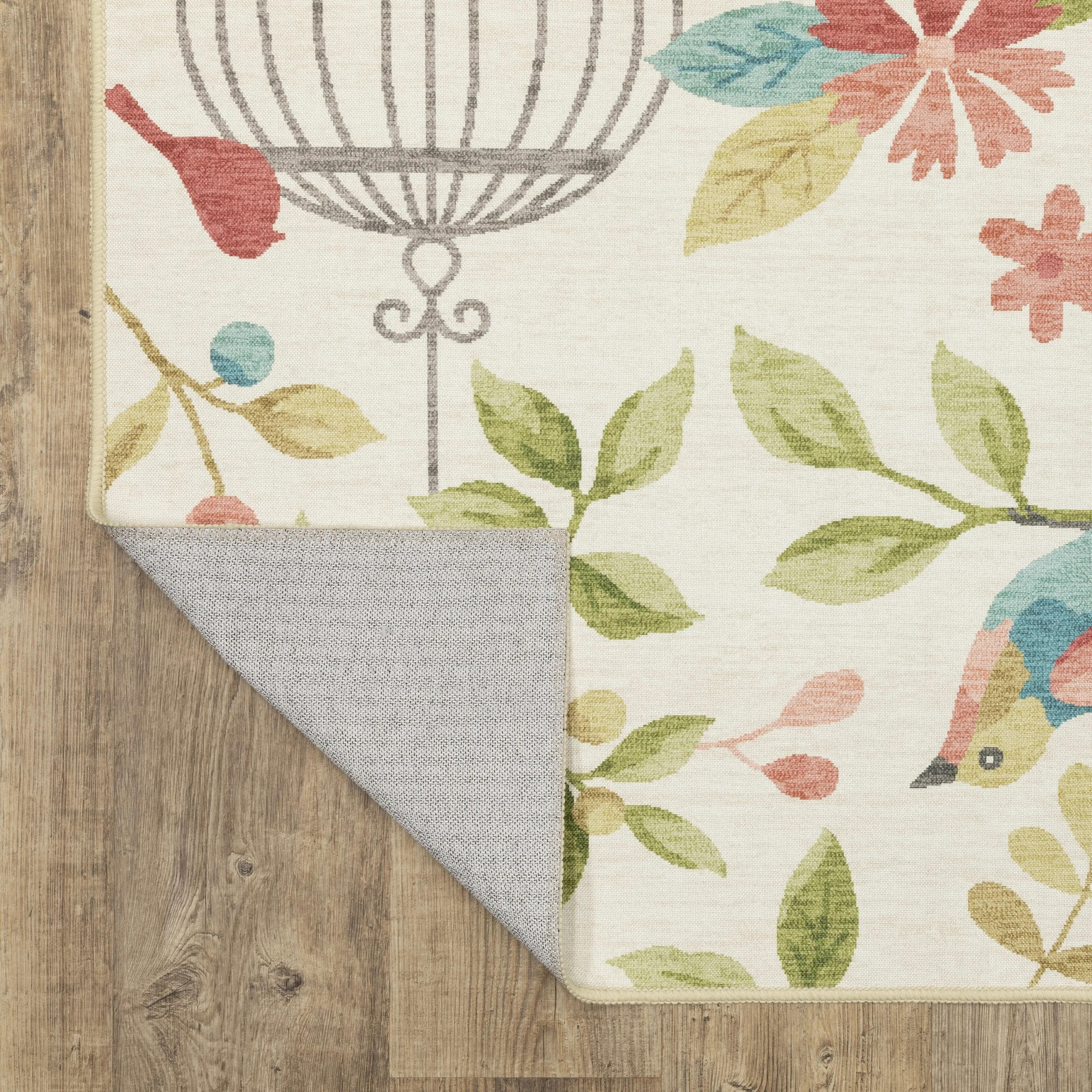 Style Haven Flores Bird Cages Beige/Multi Indoor-Outdoor Washable Rug