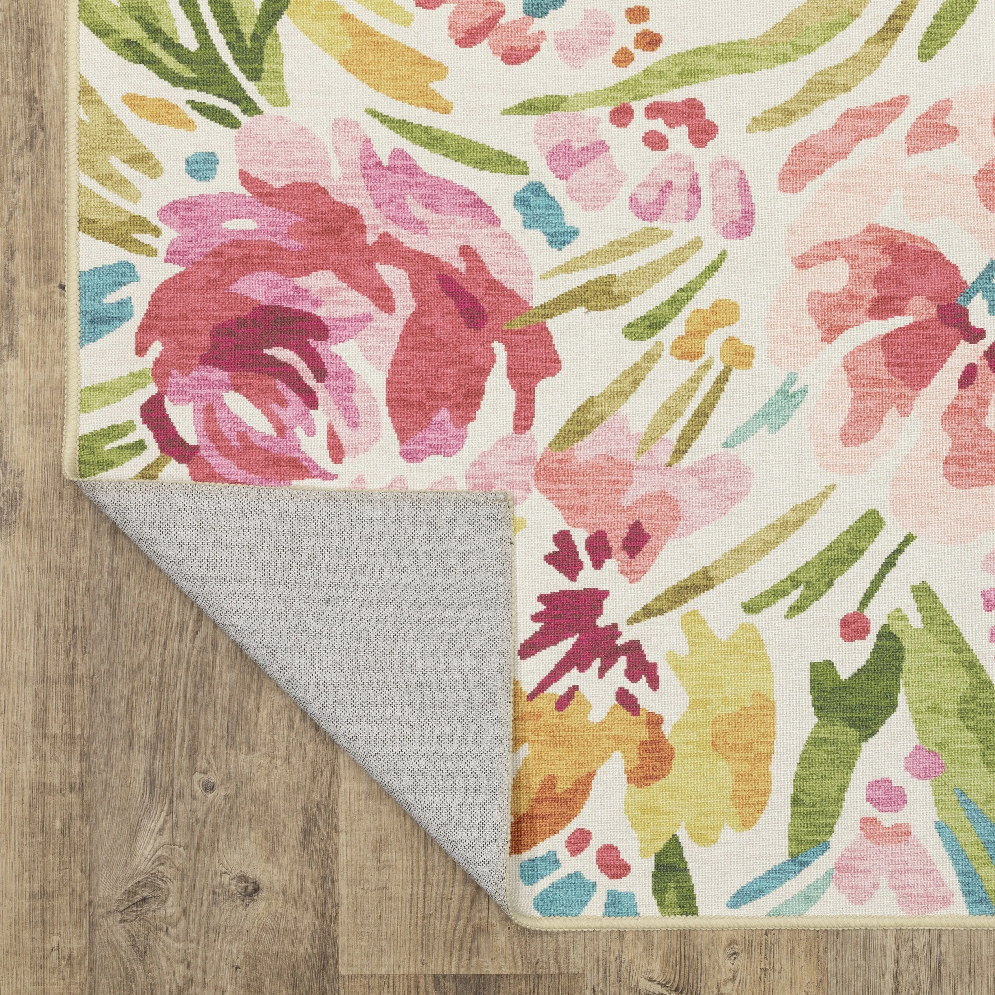 Style Haven Flores Bouquet Beige/Pink Indoor-Outdoor Washable Rug