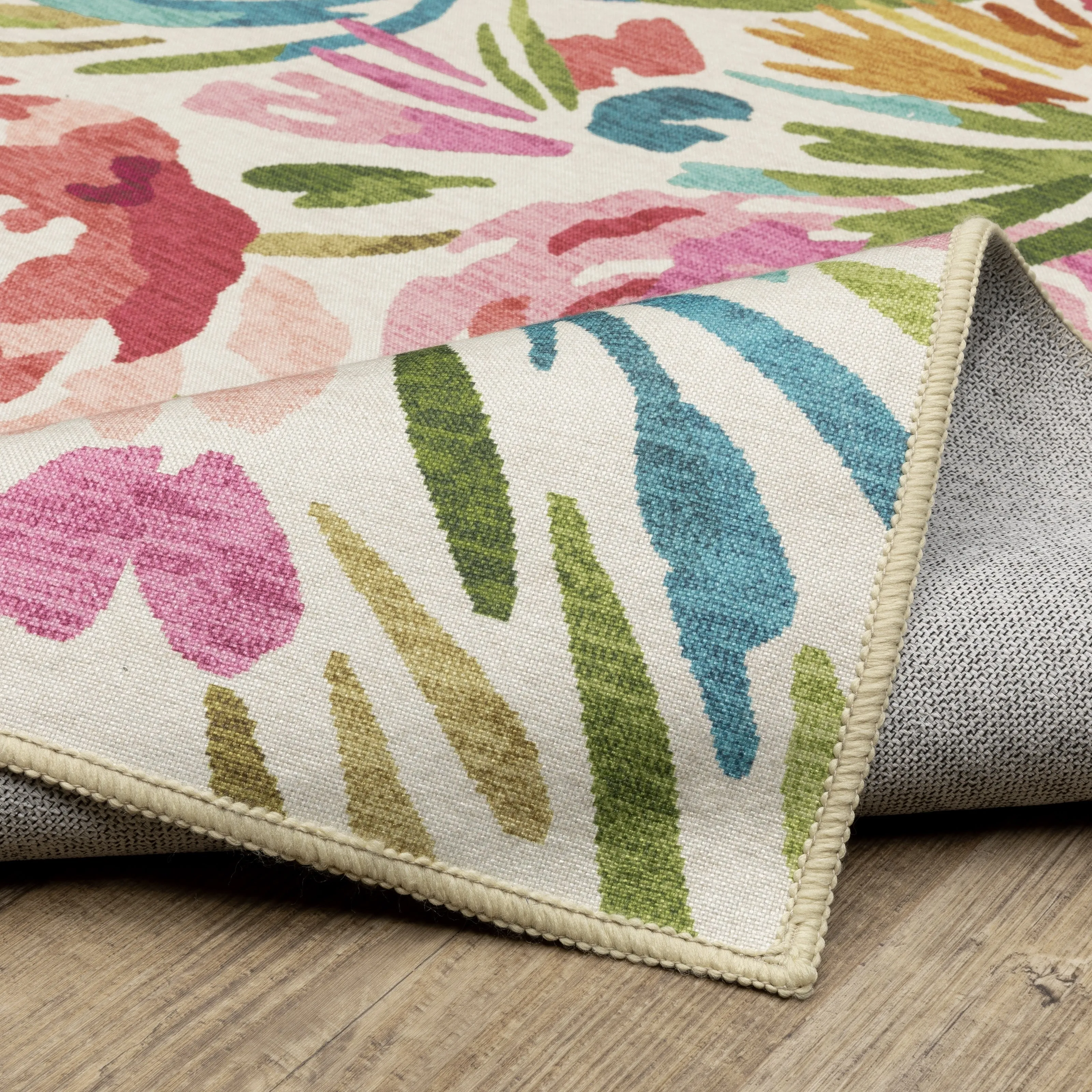 Style Haven Flores Bouquet Beige/Pink Indoor-Outdoor Washable Rug