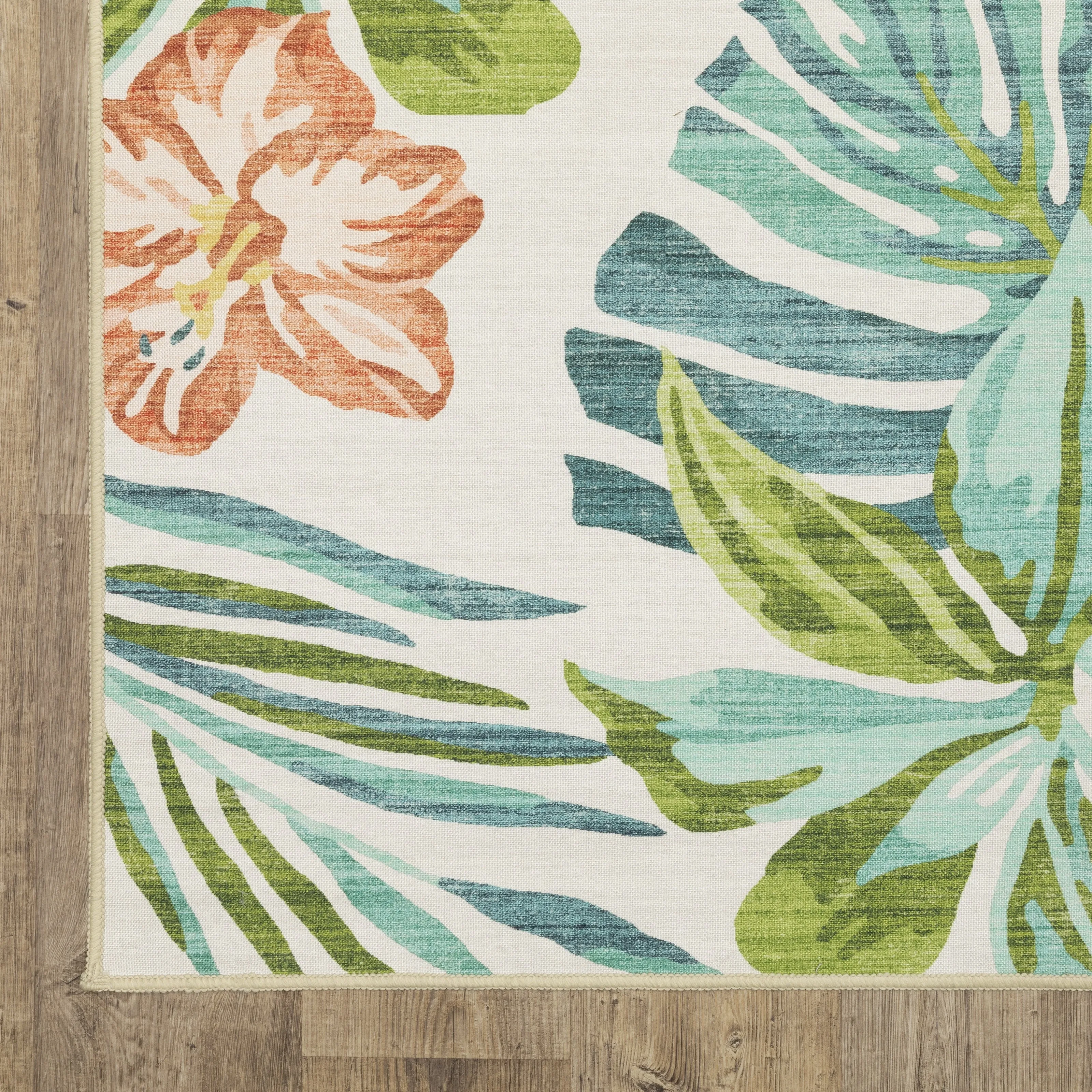 Style Haven Flores Flamingo Palms Salmon/Blue Indoor-Outdoor Washable Rug