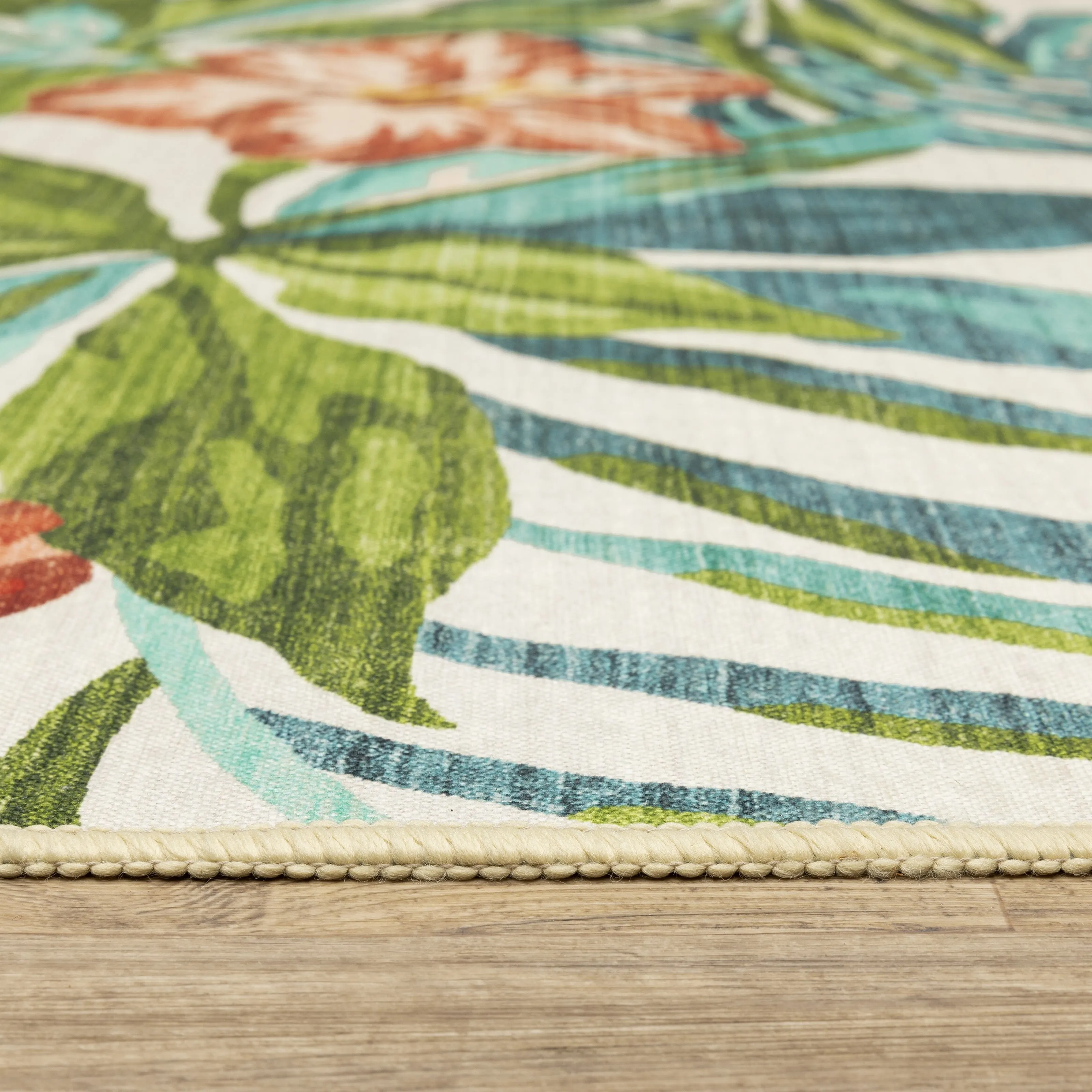 Style Haven Flores Flamingo Palms Salmon/Blue Indoor-Outdoor Washable Rug