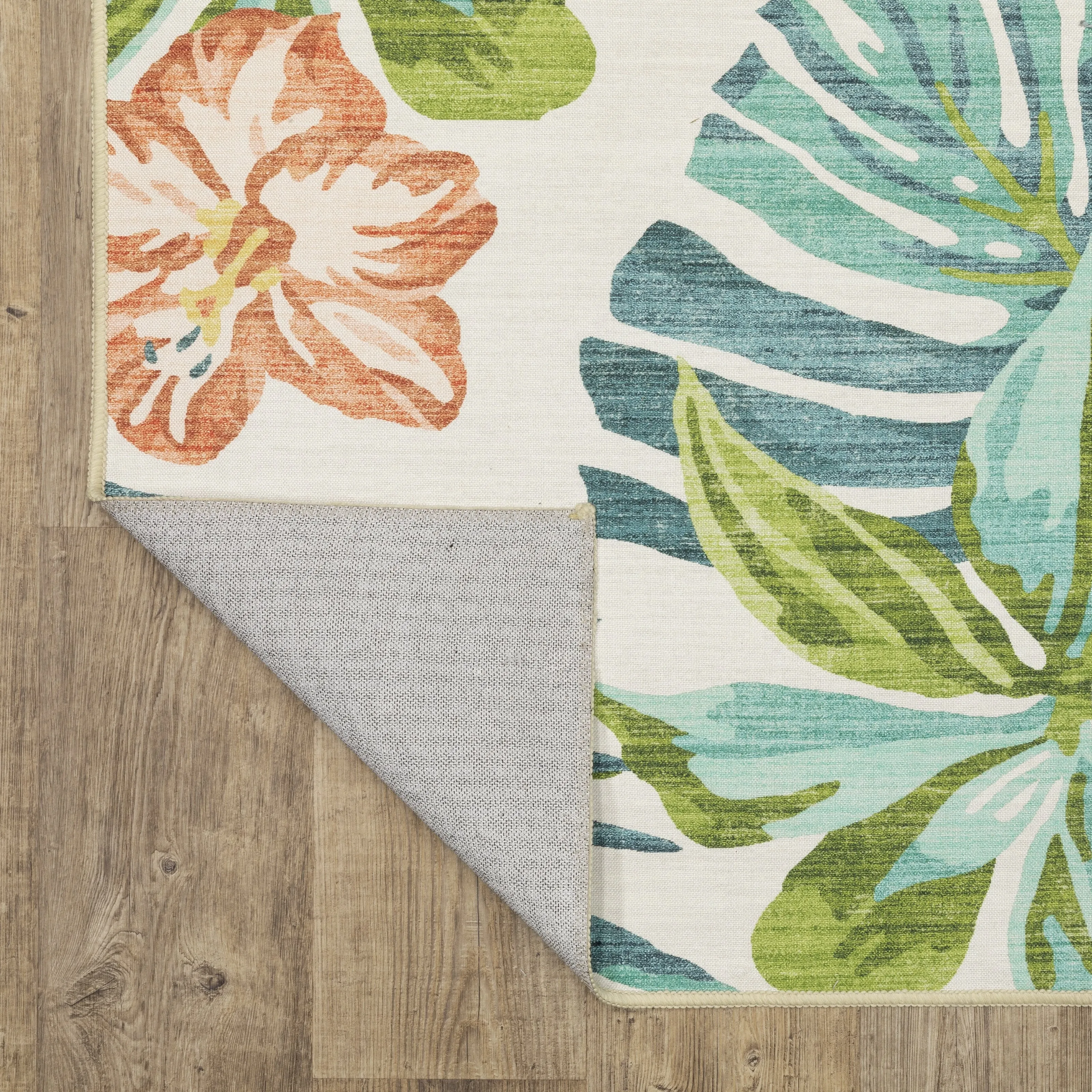 Style Haven Flores Flamingo Palms Salmon/Blue Indoor-Outdoor Washable Rug