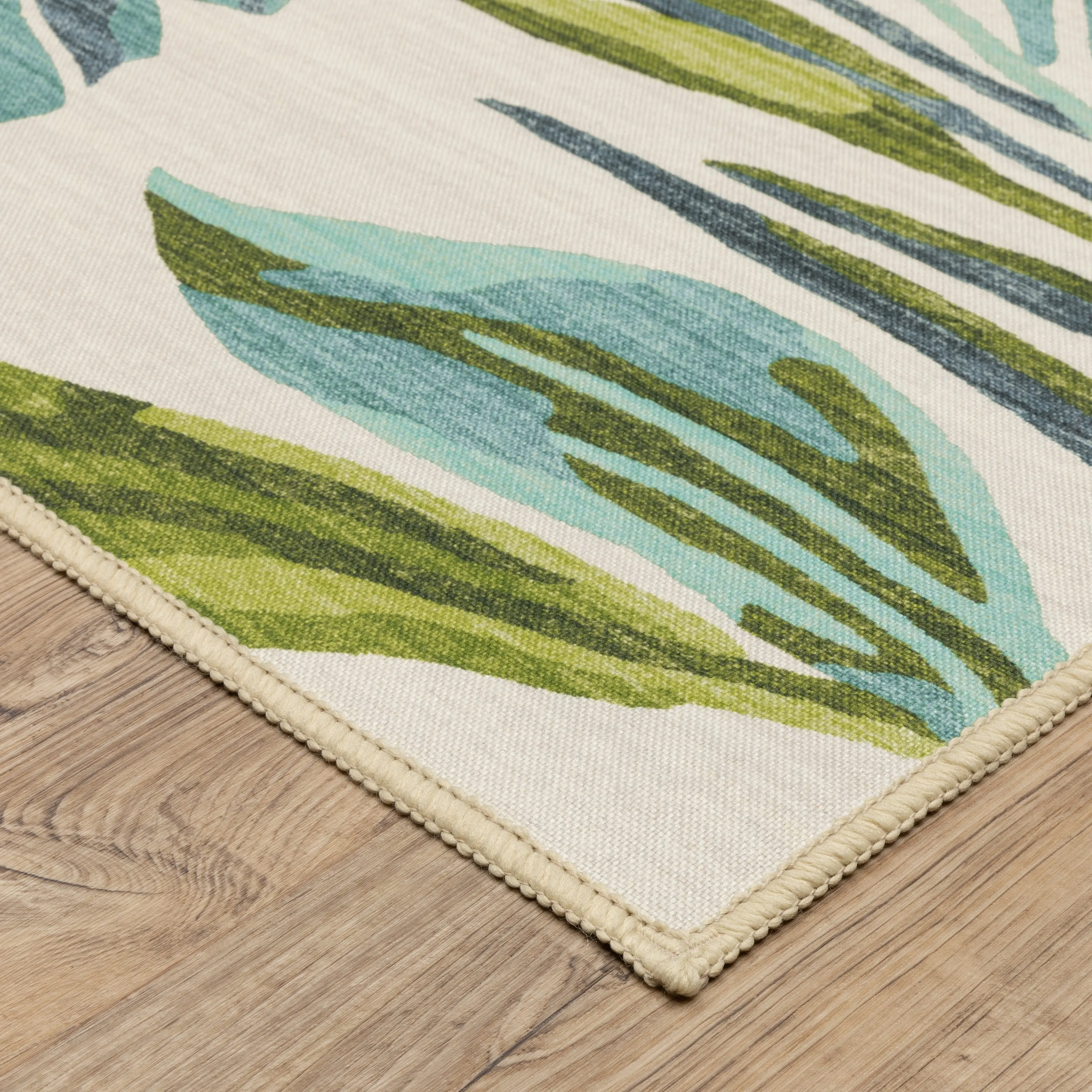 Style Haven Flores Flamingo Palms Salmon/Blue Indoor-Outdoor Washable Rug