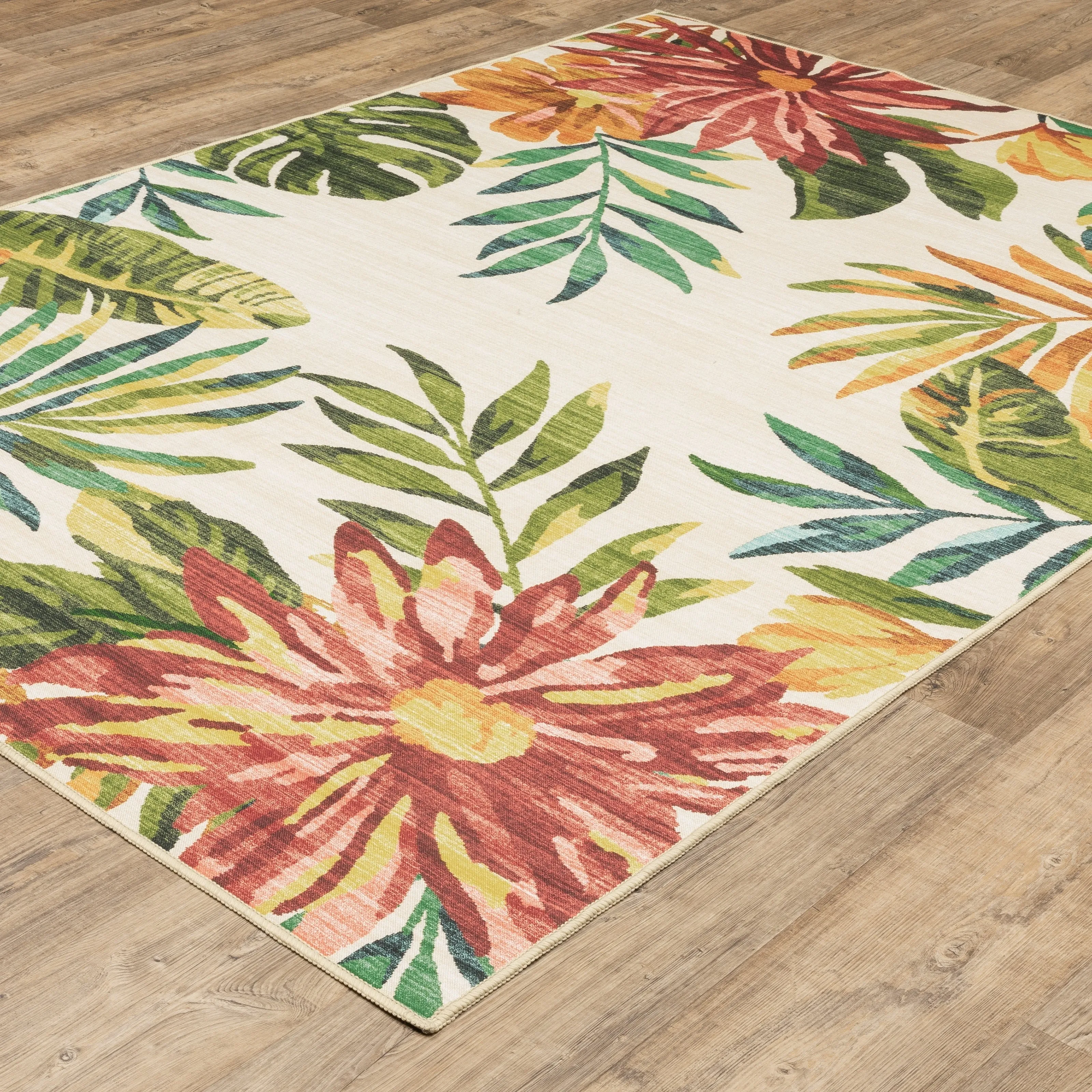 Style Haven Flores Tropical Beige/Multi Indoor-Outdoor Washable Rug