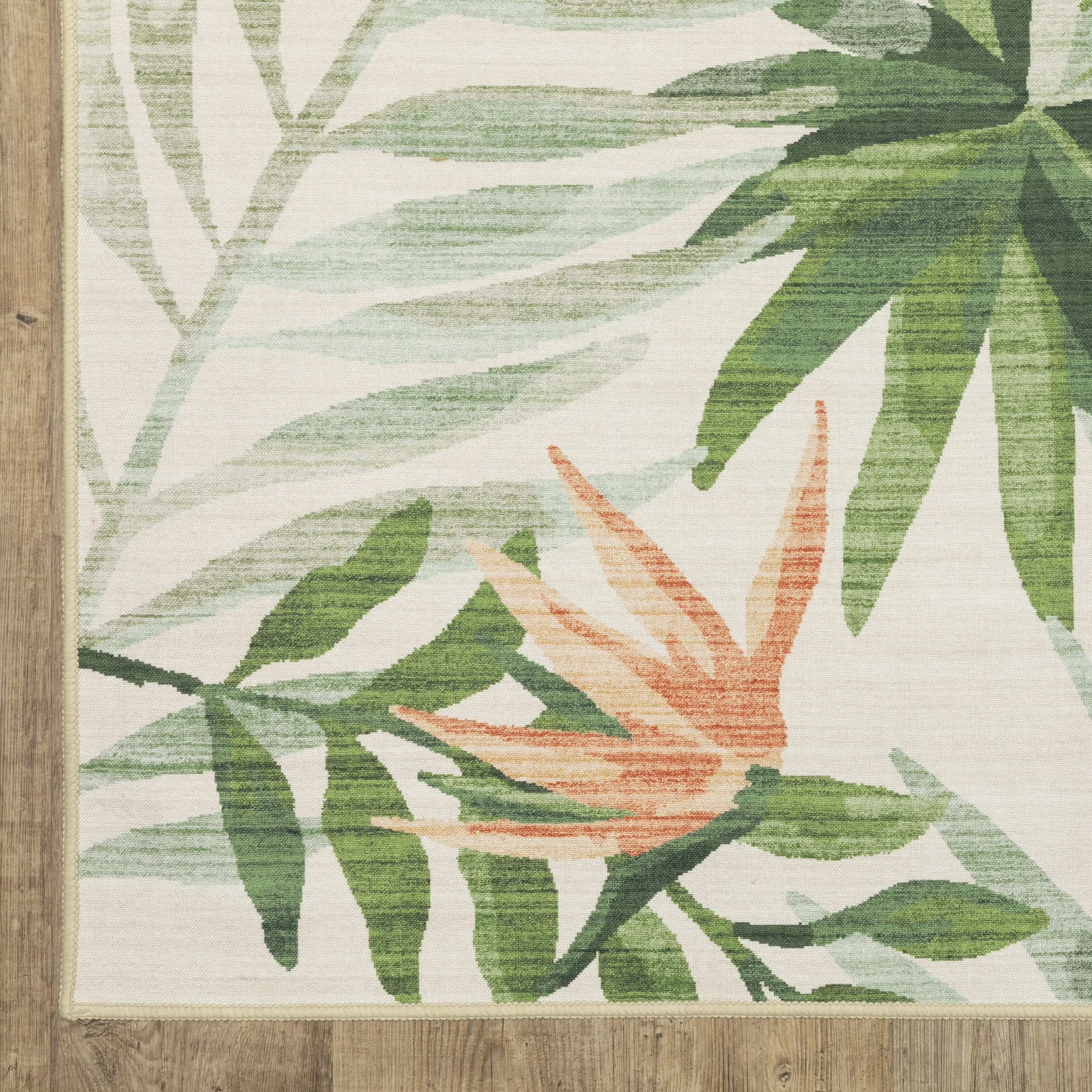 Style Haven Flores Tropical Palms Beige/Green Indoor-Outdoor Washable Rug