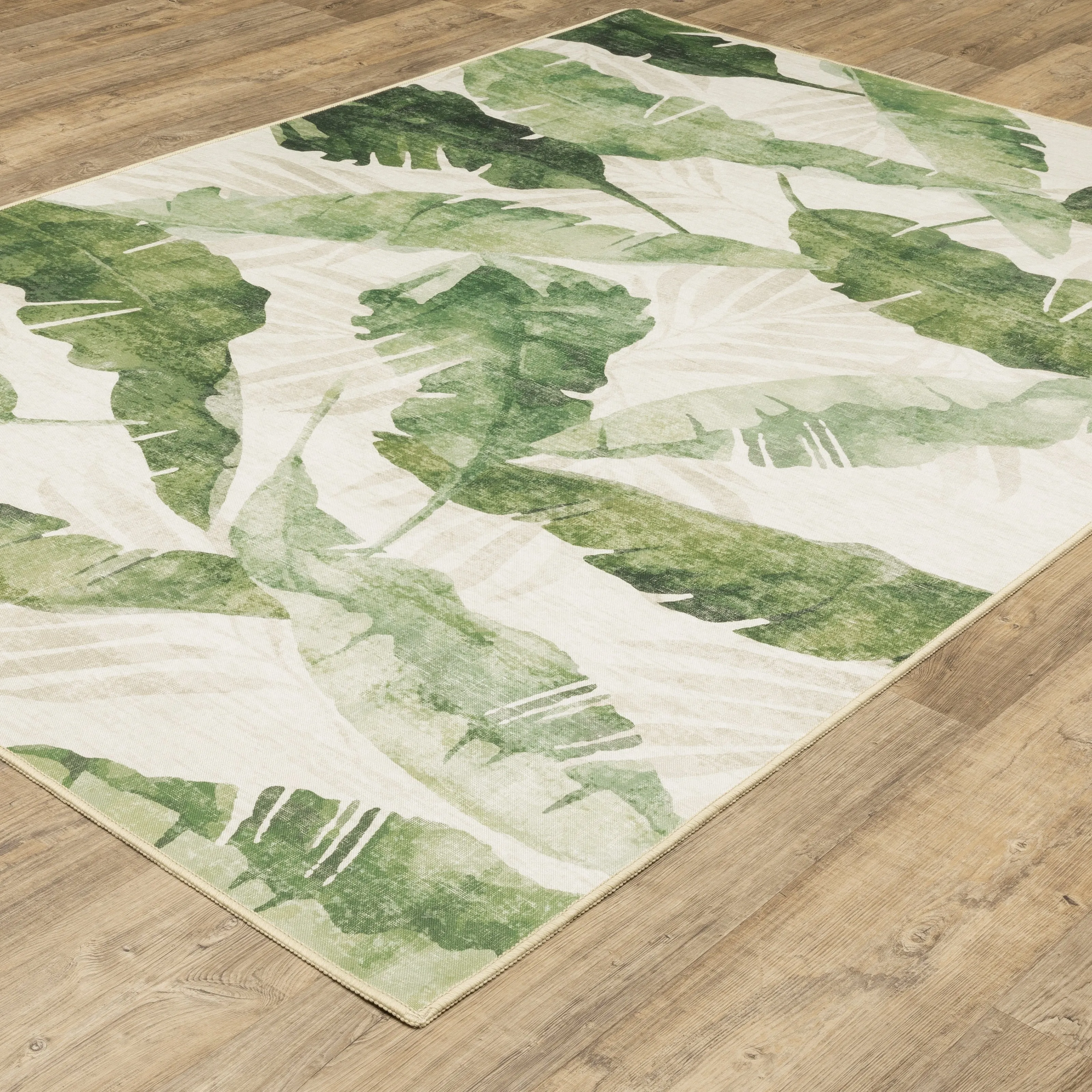 Style Haven Flores Tropical Palms Beige/Green Indoor-Outdoor Washable Rug