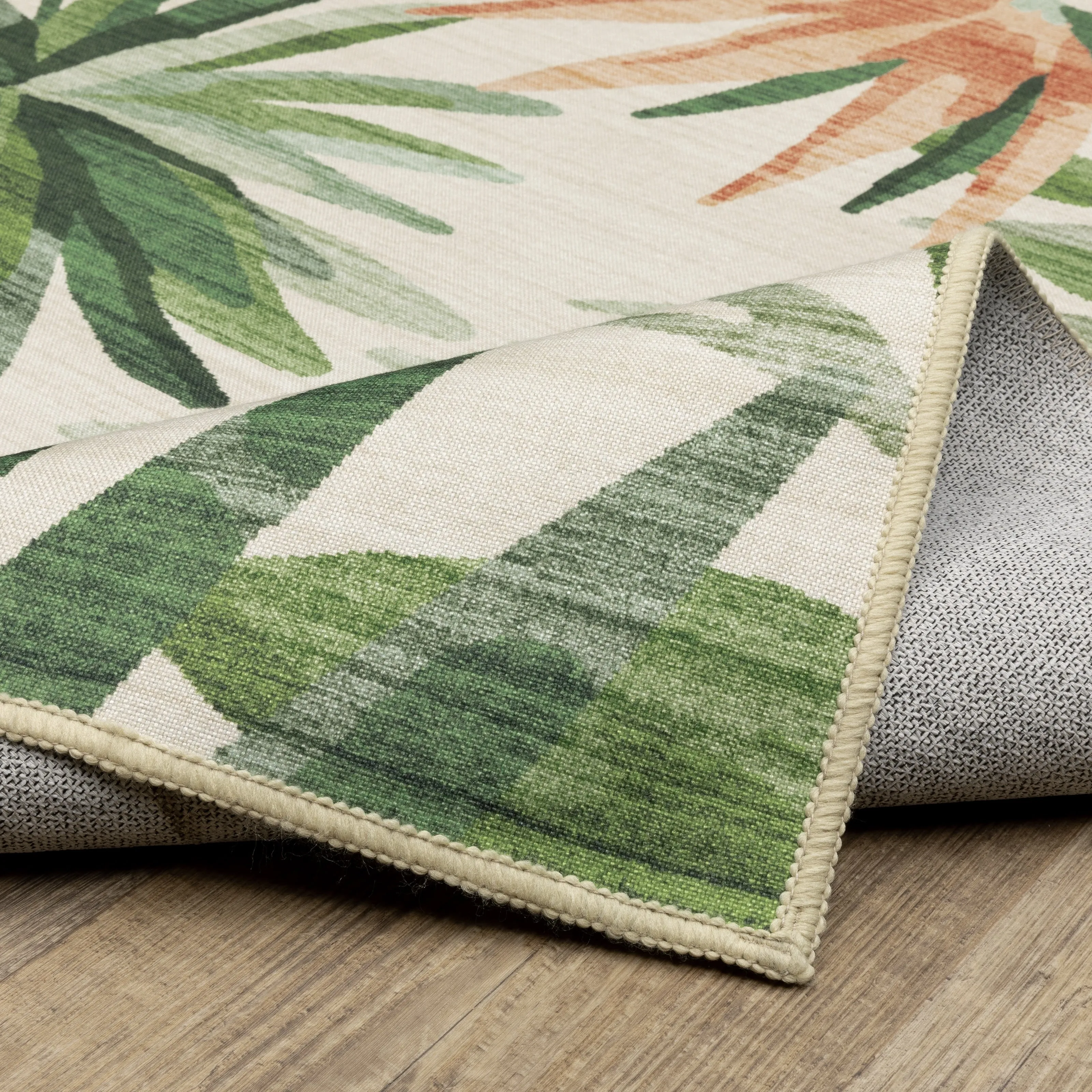 Style Haven Flores Tropical Palms Beige/Green Indoor-Outdoor Washable Rug
