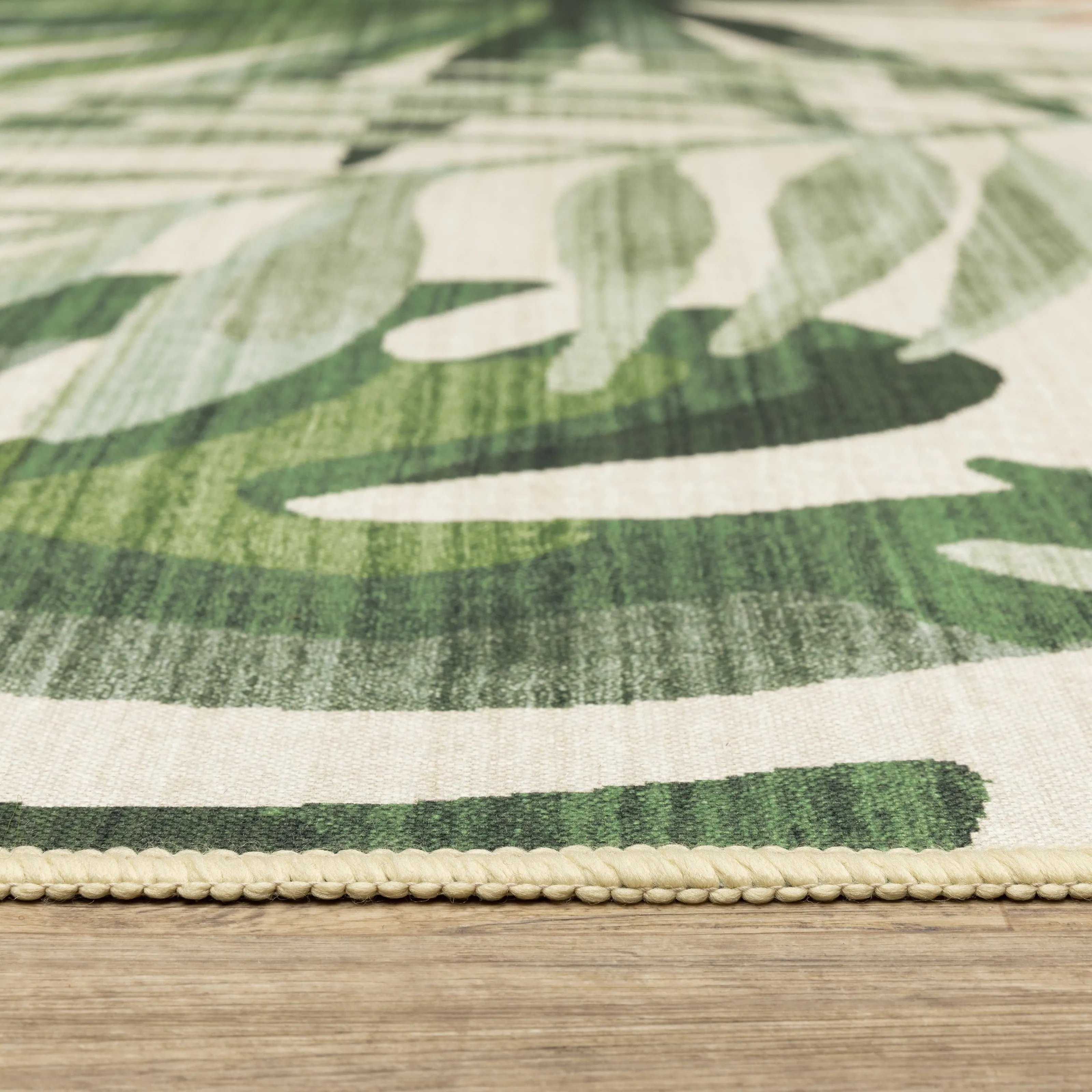 Style Haven Flores Tropical Palms Beige/Green Indoor-Outdoor Washable Rug