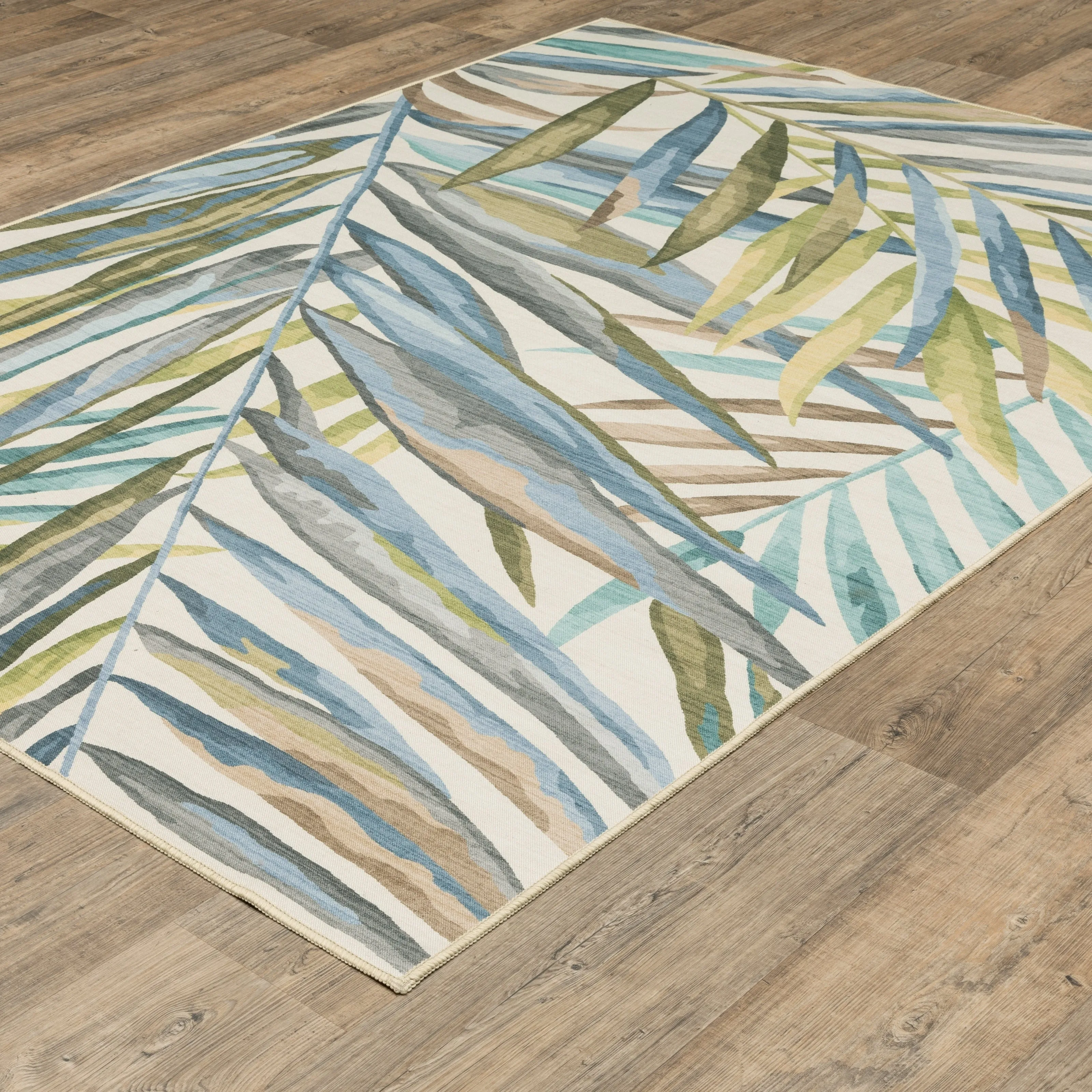 Style Haven Flores Tropical Palms Beige/Multi Indoor-Outdoor Washable Rug