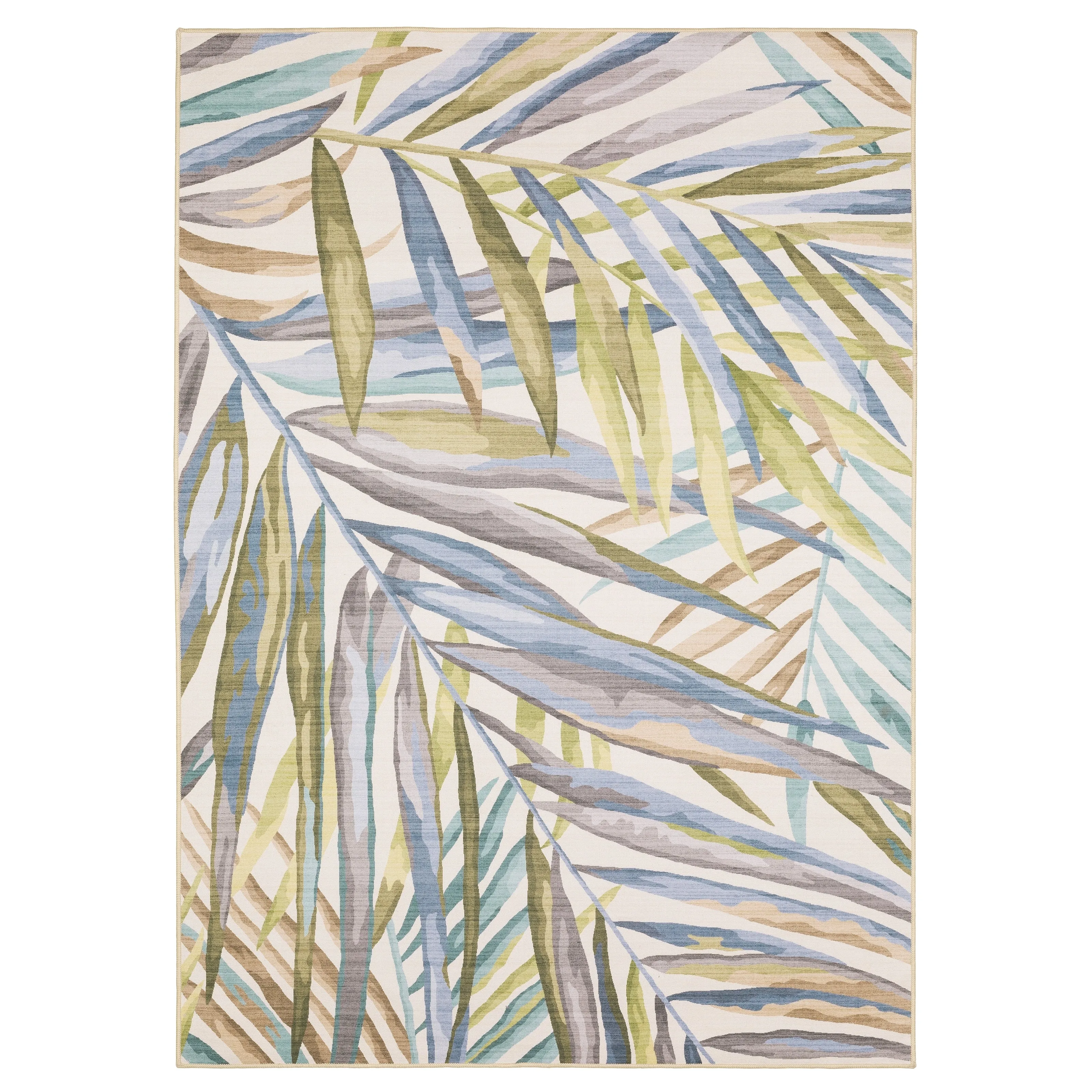 Style Haven Flores Tropical Palms Beige/Multi Indoor-Outdoor Washable Rug